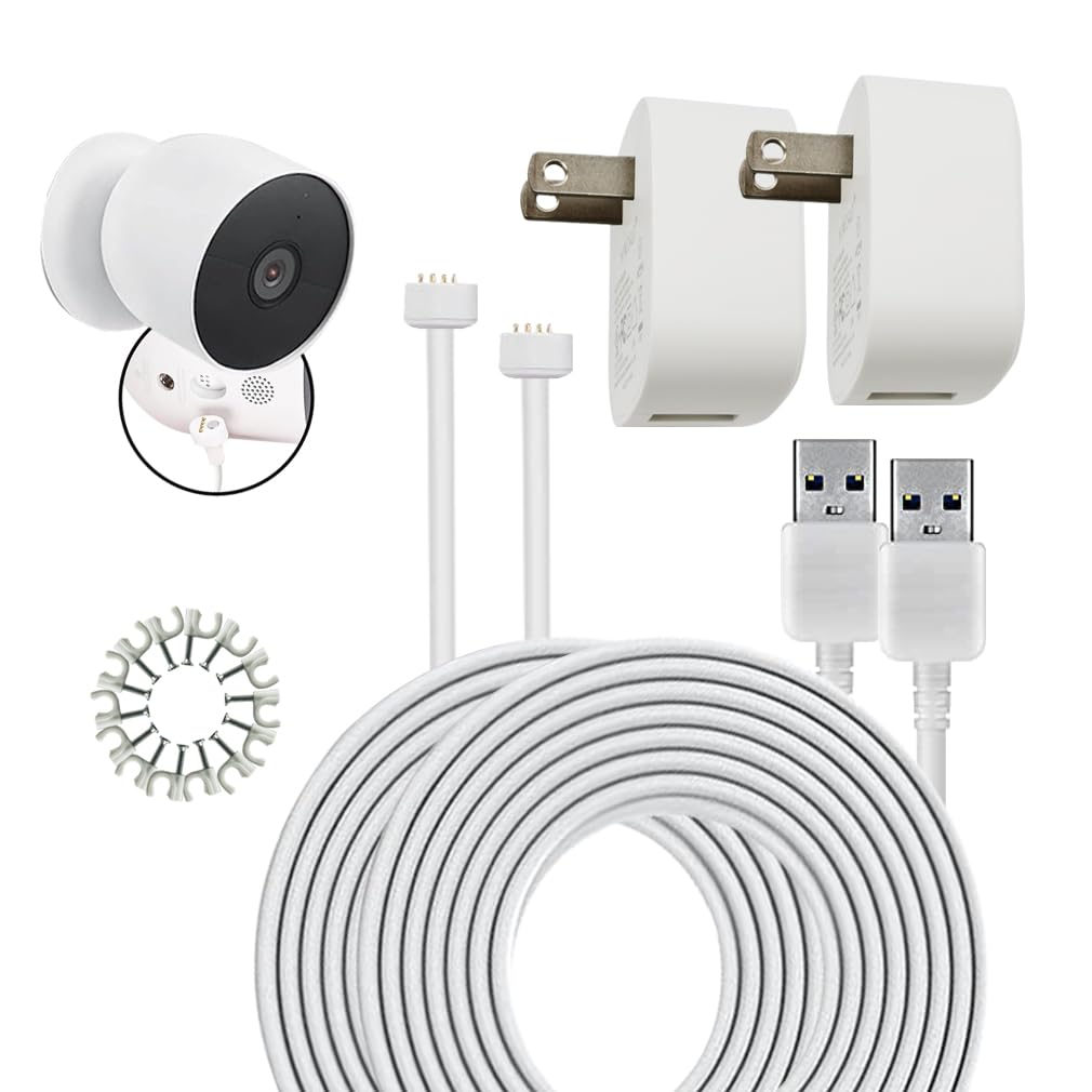 SKYWORLD Magnetic Charging Cable & Power Adapter for Google Nest Cam (Built in Battery), 5V1A Plug&16Ft Waterproof Magnetic Power Cable (2-PCS)