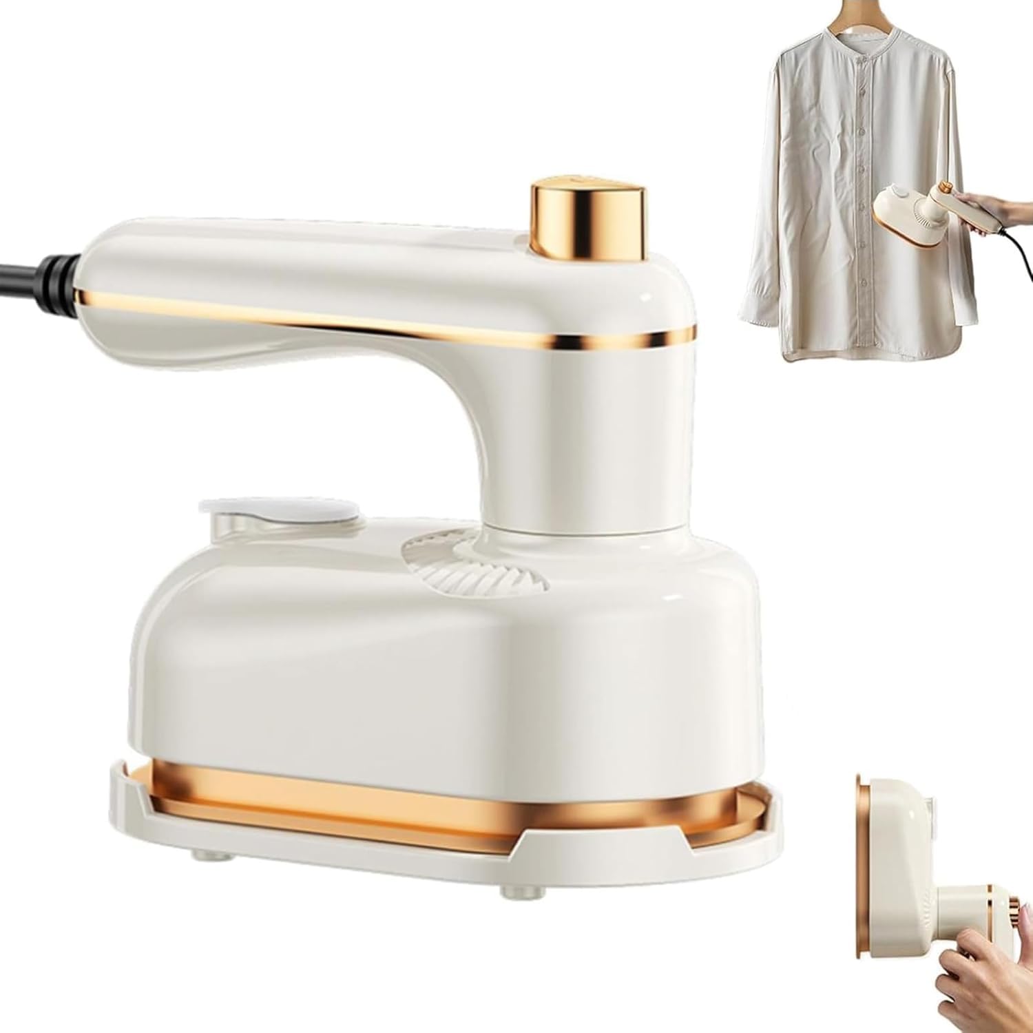 2-in-1 Handheld Steam Iron with Anti-Scald Base – Compact Portable Steamer for Clothes, 1000W Fast Heating in Just 5 Seconds – Ideal Mini Travel Iron for Home & Dorm(Milky white)