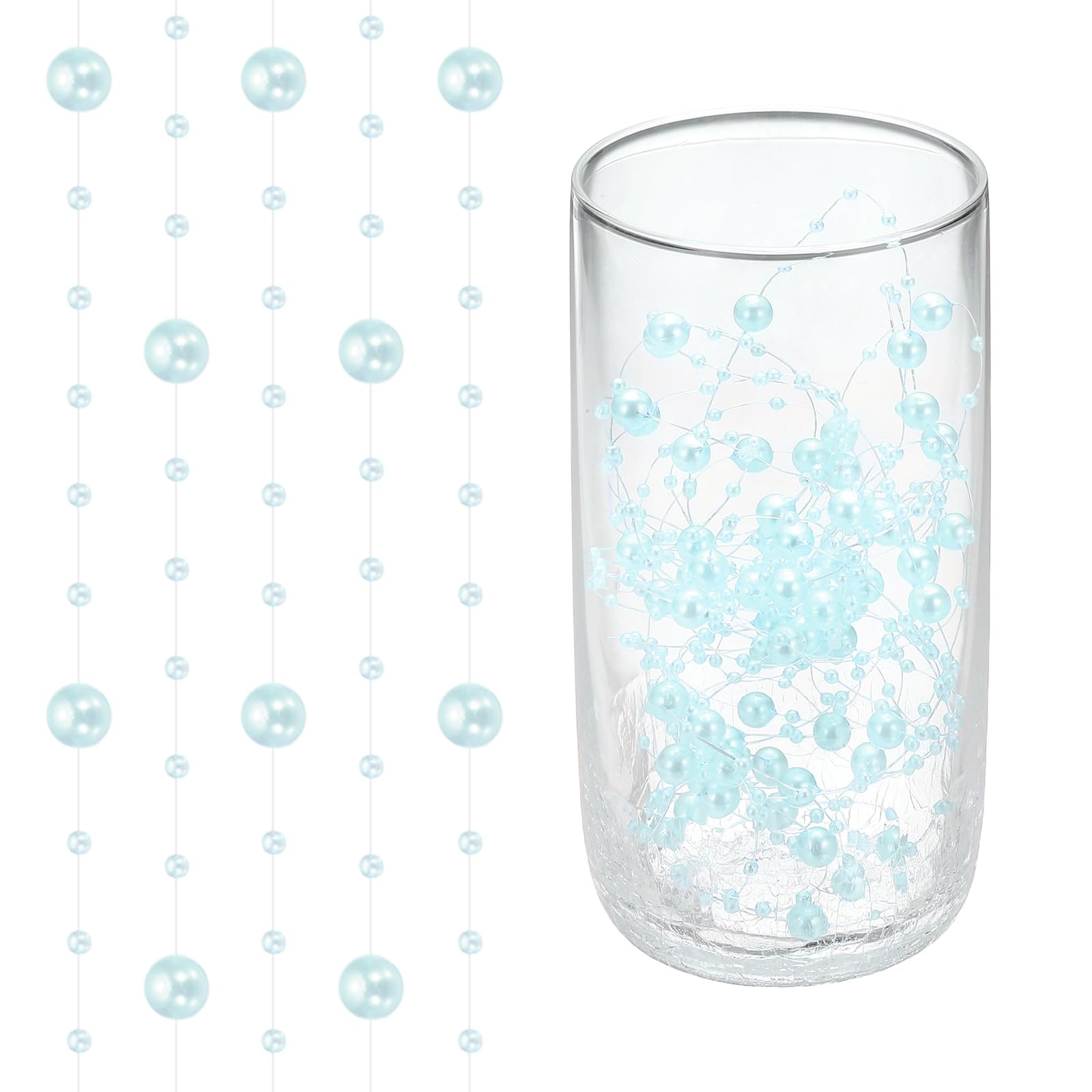 QUARKZMAN 98 Piedi Filo Di Perle Artificiali, Perle Finto Filo Da Pesca Catena Riempitore Vasi Per Candele Galleggianti Centrotavola Matrimonio Decorarezione Festa, Azzurro Chiaro