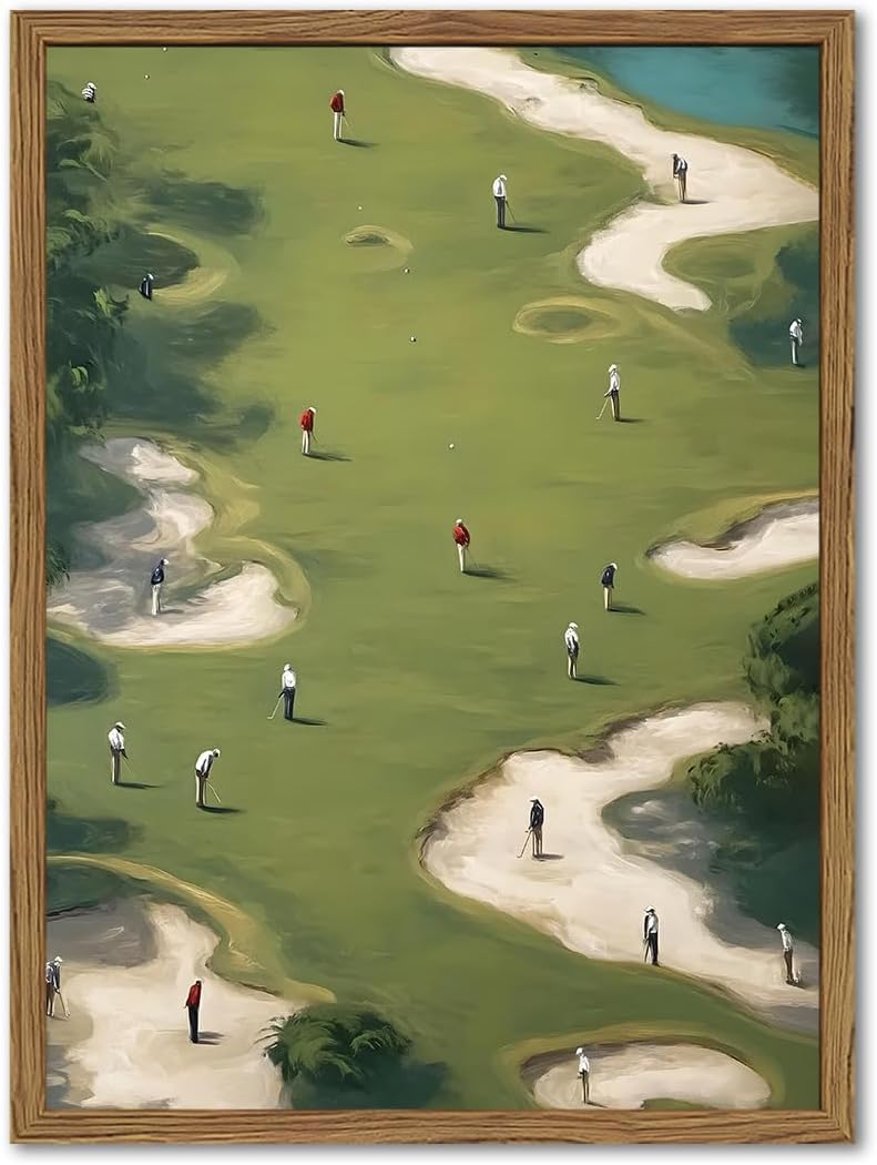 Vintage Golf Wall Art, Golf Course Wall Decor Painting Mid Century Sports Poster Canvas Prints Picture Living Room Office Man Cave 12x16 inch Wood Framed