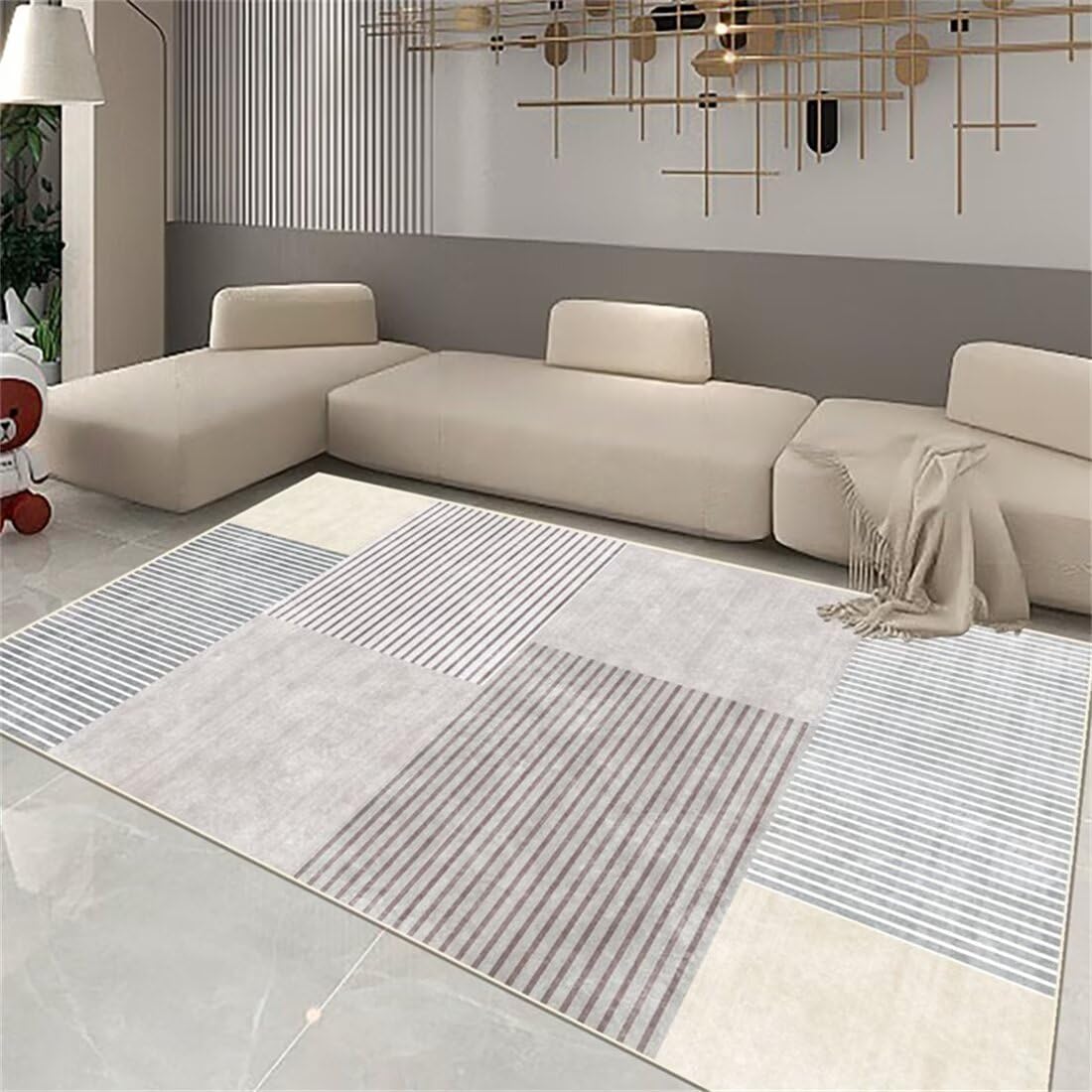 Tapis de salon gris bleu antidérapant et tapis coloré deco chambre bébé 80X160