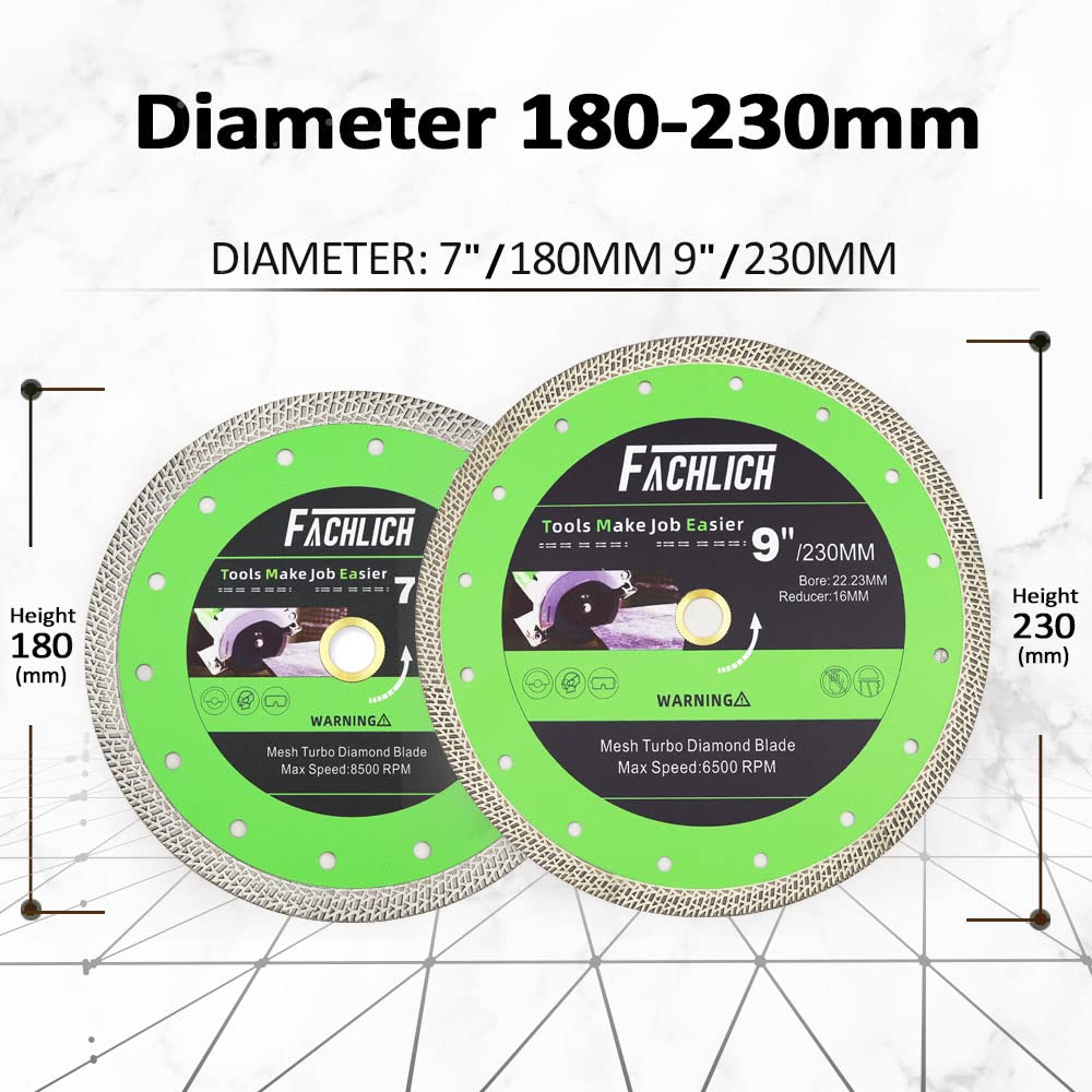Disco de Corte de Diamante,2 Piezas 230mm Hoja de Sierra con Malla Turbo para Porcelana Azulejos Cerámica Mármol