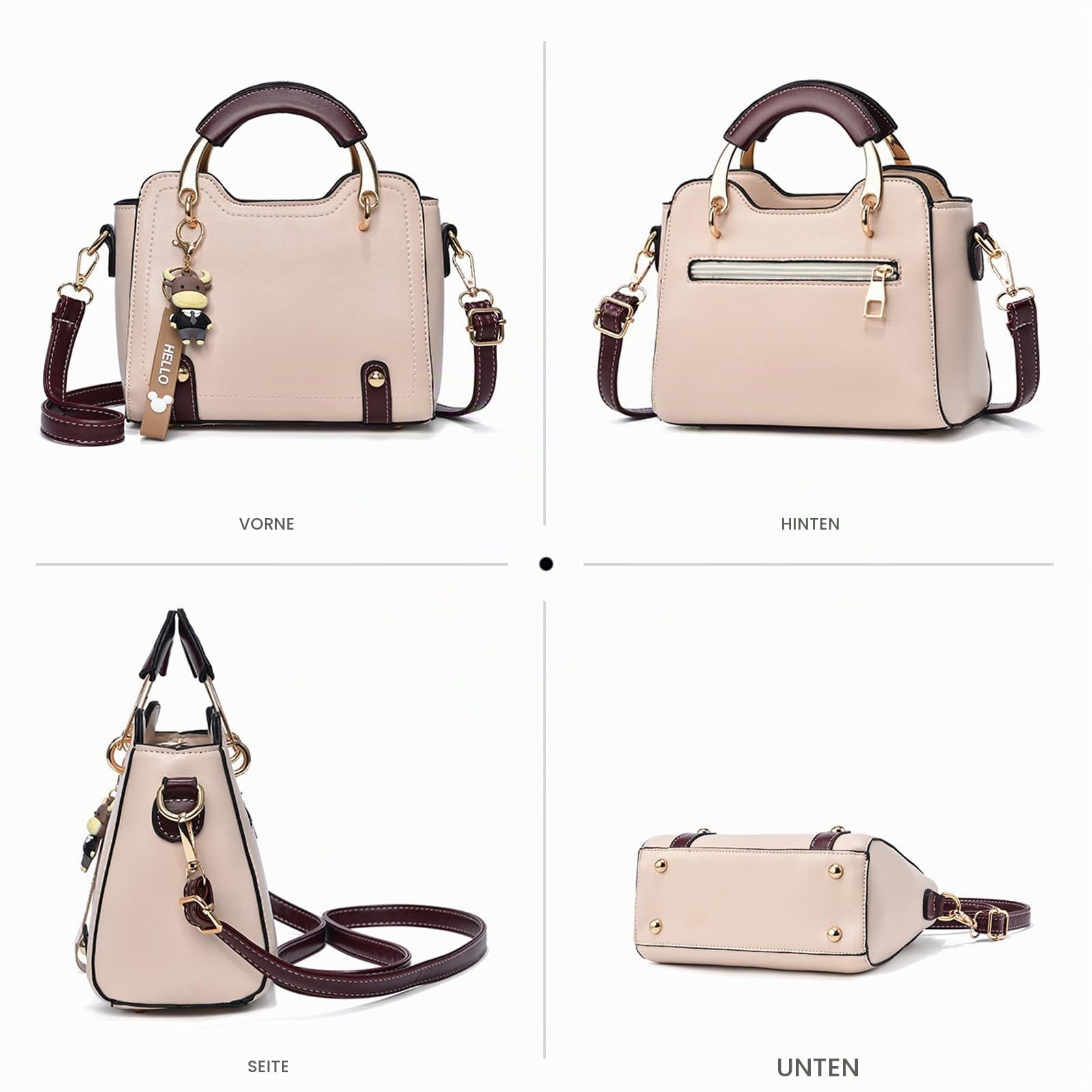 NICOLE & DORIS Handtasche Damen Klein Schultertaschen Mode Umhängetasche PU Leder Top Griff Tasche Mini Henkeltasche Mädchen Crossbody Bag mit Anhänger Grün mit Buchstaben