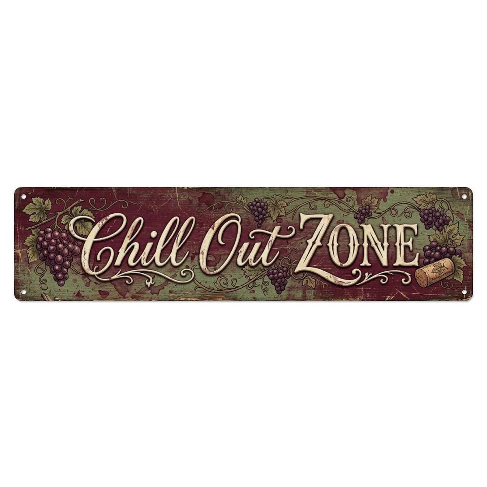 Chill Out Zone Worn Vineyard Vintage Metal Tin Sign Wall Decor for Cafe, Club, Garden Metal Poster 4x16Inch