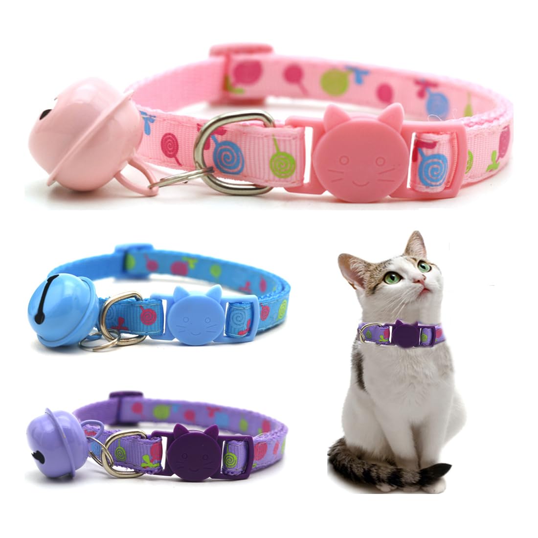AAED 3Pcs Collar Para Gato, Collares Para Gato, Collar Gato Personalizado,Reflectante, Collar De Gato Antiestrangulamiento,Ajustable Para Gato,Cachorro Con Campanilla Y Hebilla De Seguridad,20 A 32 Cm