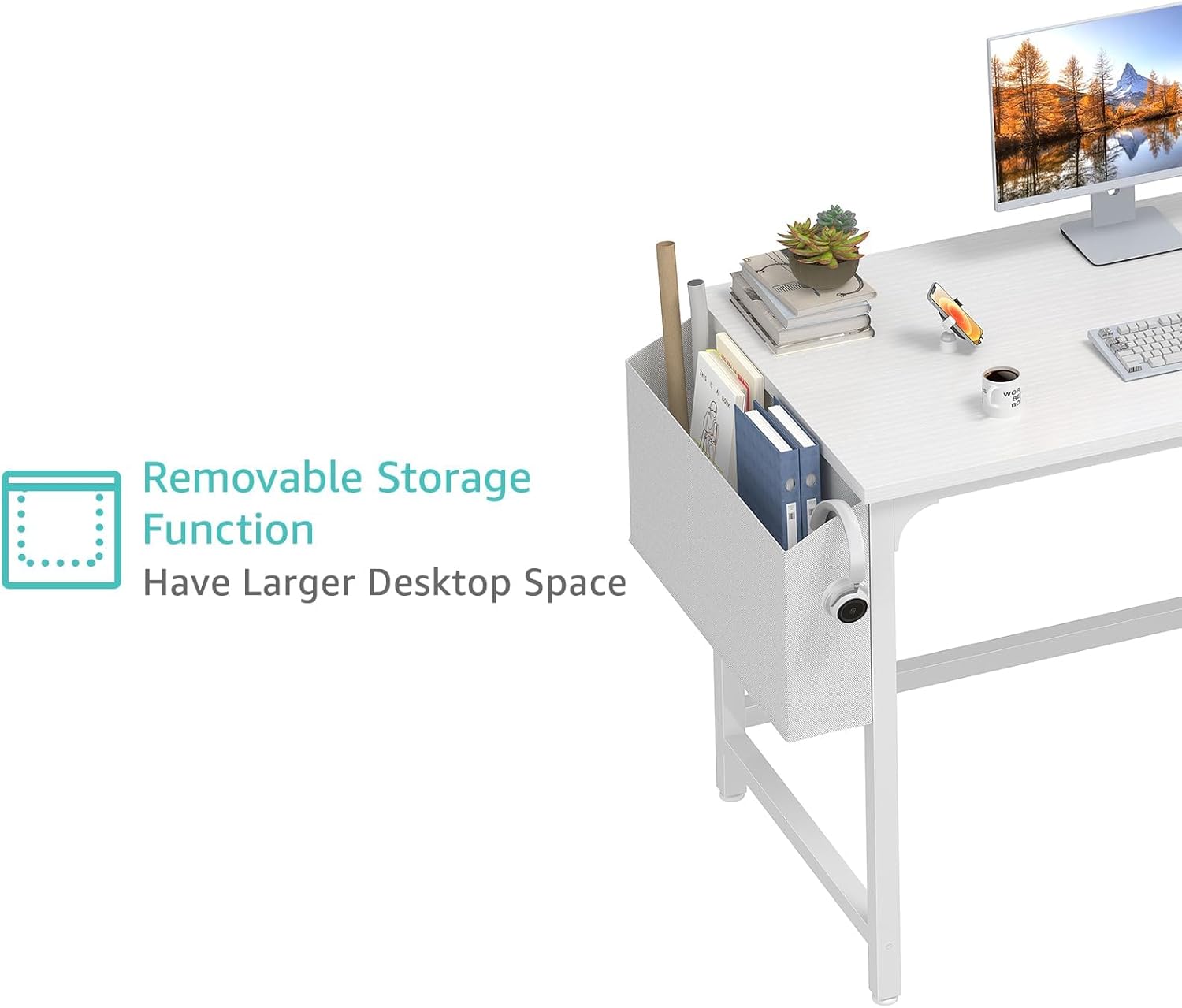 Lufeiya White Small Desk with Drawers - 40 Inch Computer Desk for Small Space Home Office, Modern Simple Study Writing Table PC Desks The Forest Stewardship Council - imagen 6