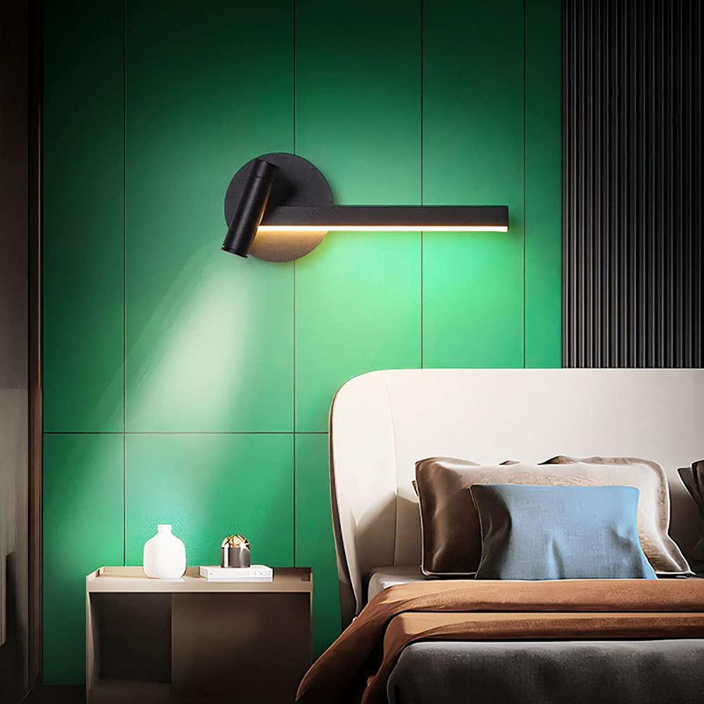 Kinkiet Kryty Czarny Regulowany kinkiet LED 6W z obrotową lampą ścienną do czytania Łóżko 3W LED Spot Lampka nocna Kinkiet do salonu Sypialnia Biuro, ciepła biel 4500K,Right