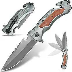 Canivete Esportivo DA169 Dobrável Lâmina aço inoxidável cabo alumínio madeira Pesca Trilha Aventura