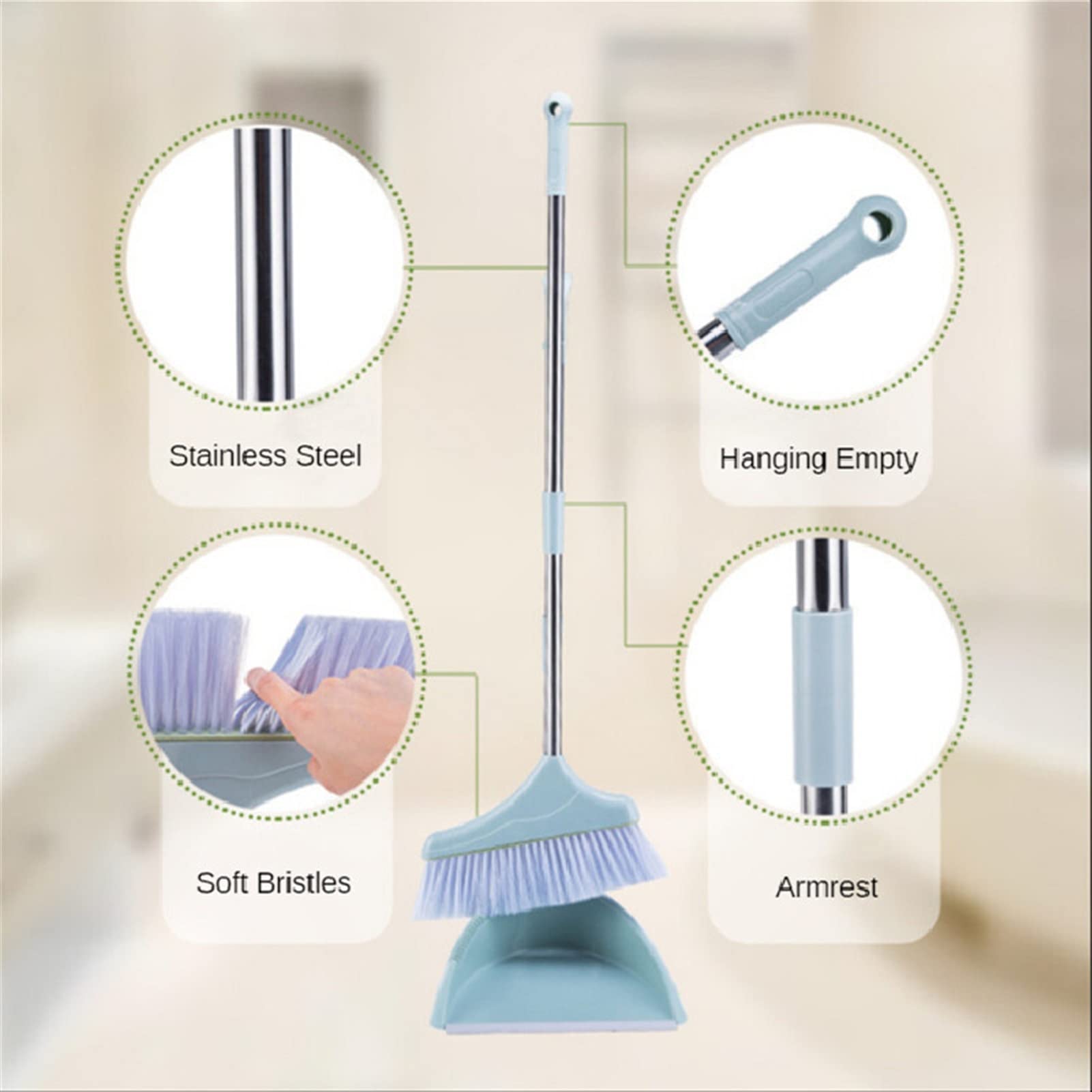 Set Scopa E Paletta Con Manico Lungo - Filtro Pettine Per Peli, Design Appeso, Materiali Resistenti (PP E Acciaio) - copertina