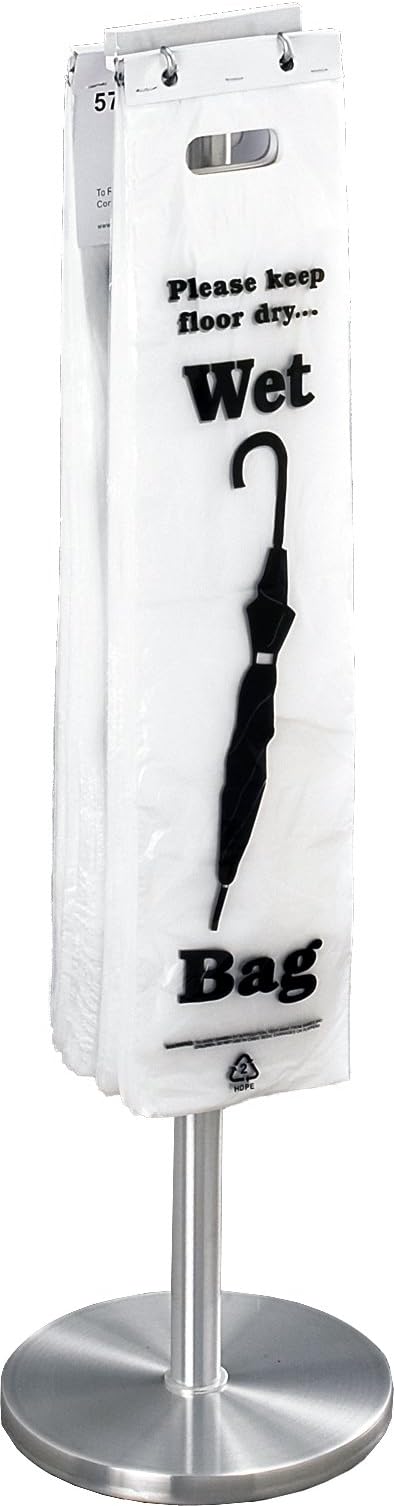 Glaro FVB11SA-UB100 Floor Standing Wet Umbrella Bag Holder - Satin Aluminum Finish - 100 Bags Included