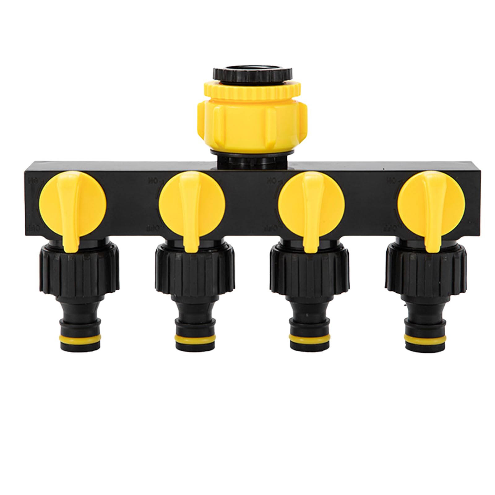 CHSEEO Hose Splitter 4 Way Garden Tap Splitter, 4 Tap Connectors with independent on/off Valves for Outside Water Hose Pipe Garden Watering Irrigation, Strong Sealing and Leak Prevention - Black