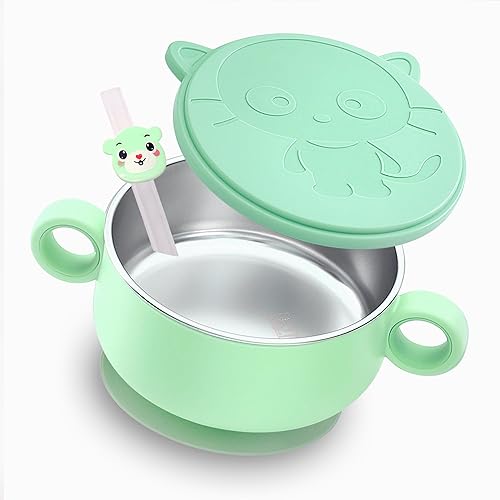 Miniatura 8 de qianliyer Stainless Steel Baby Dinnerware Bowl Set with PP Airtight Lids Non-Slip Silicone Suction Cup Bottom and Fork Nesting Double Layer Snack