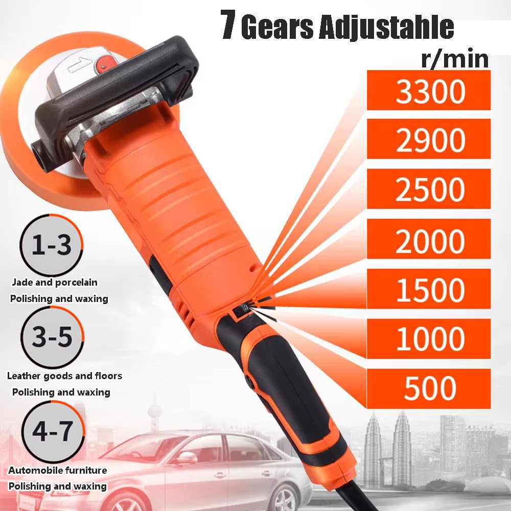 Pulidora rotativa de búfer, máquina de detalles de coche de 1580 W con 7 velocidades variables 500-3300 RPM, mango desmontable para encerar y pulir