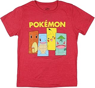 Pokemon Boys' Charmander Squirtle Pikachu Bulbasaur Portrait Panel Graphic Print T-Shirt