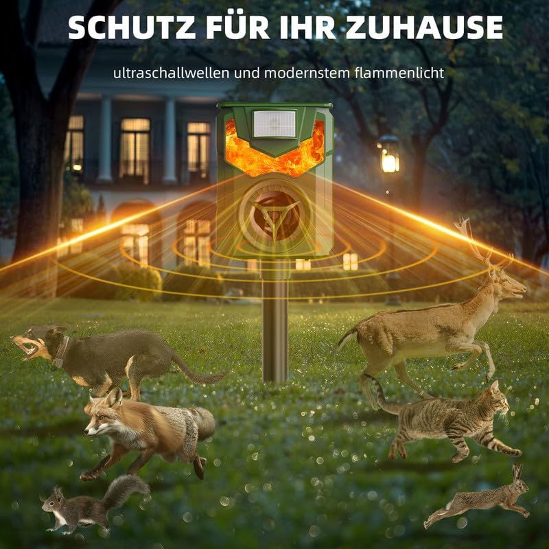 Katzenschreck, Maulwurf Vertreiber, Solar Katzenschreck für Garten, Tiervertreiber mit Flammenlicht, IP44 Wasserdicht Marderschreck Wirksam gegen Katzen, Hunde, Vögel, Füchse, Ratten, Marder, Mäuse