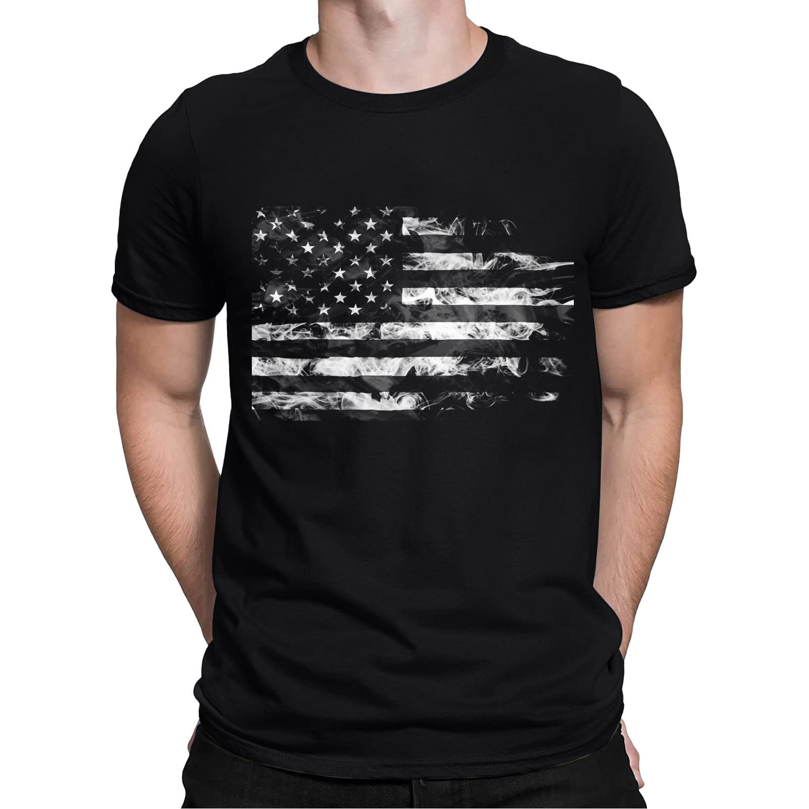 HanzhuoLGMen's Creative American Flag Print T Shirt Summer Street Fashion Sports Hip Hop Crew Neck Short Sleeve TShirts Color5 3XL