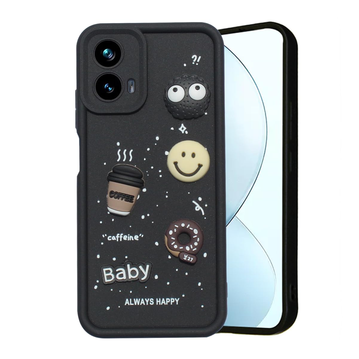 ZOBRIX Back Case Cover Compatible for Motorola G45 5G | Motorola G34 5G | Cute Fun Cartoon 3D Ball Coffee Silicone Case | Body Protection | Camera Protection | Shock Proof (Black) (B0DGQ72V18) Amazon Price History, Amazon Price Tracker