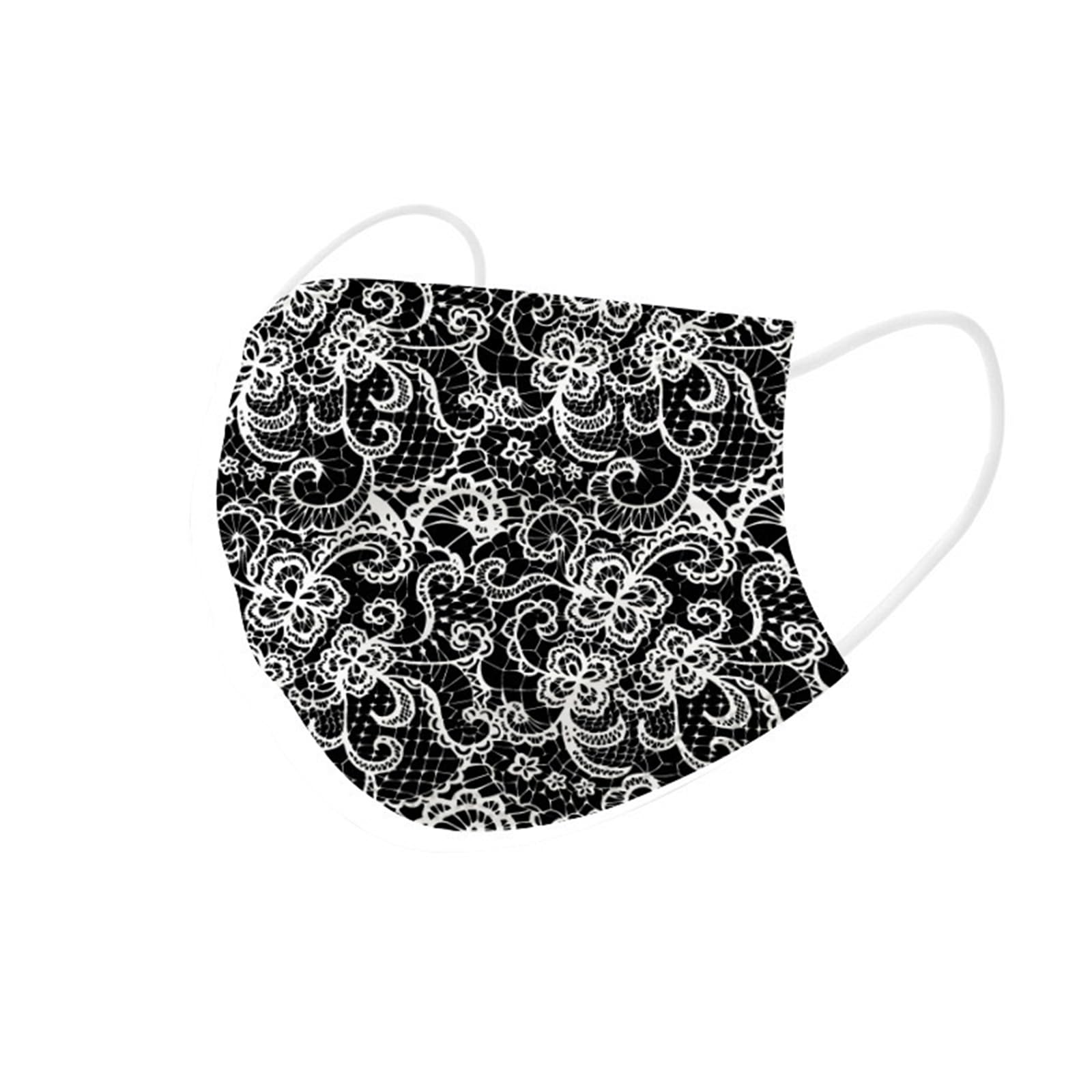 50PCS Lace Disposable Face Mask, 3 Ply Breathable Fashion Face Masks for Adults Women Full Face Protection (Multicolor)