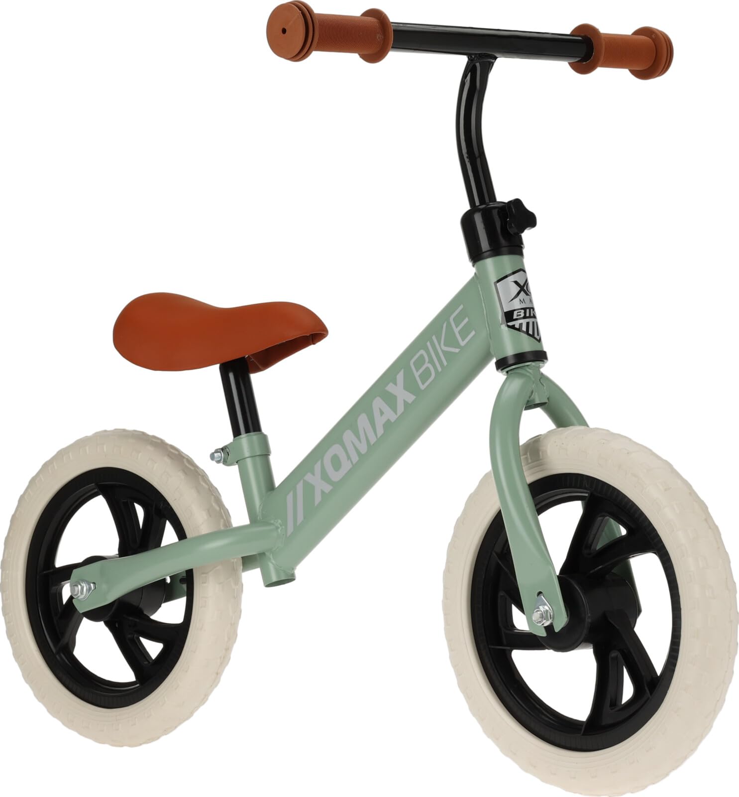 XQmax Kids Balance Bike – 12 Inch Walking Training Bicycle – Lightweight Metal Frame with Adjustable Saddle – EVA Foam Wheels & Soft Grips – First Bike for Toddlers – Matte Green