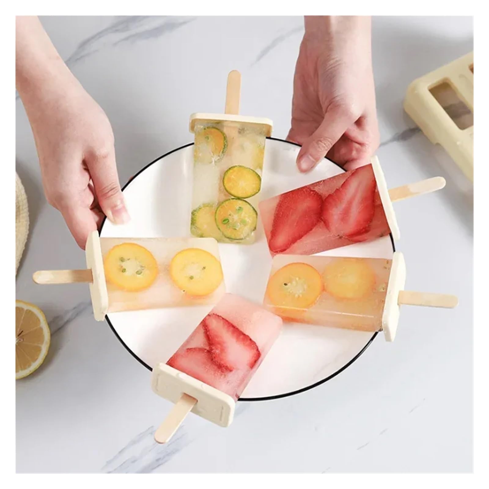 Moldes Helados Ice Cream Popsicle Mold Machine Homemade Box with Plastic Stick Ice-lolly Tray(Pink)