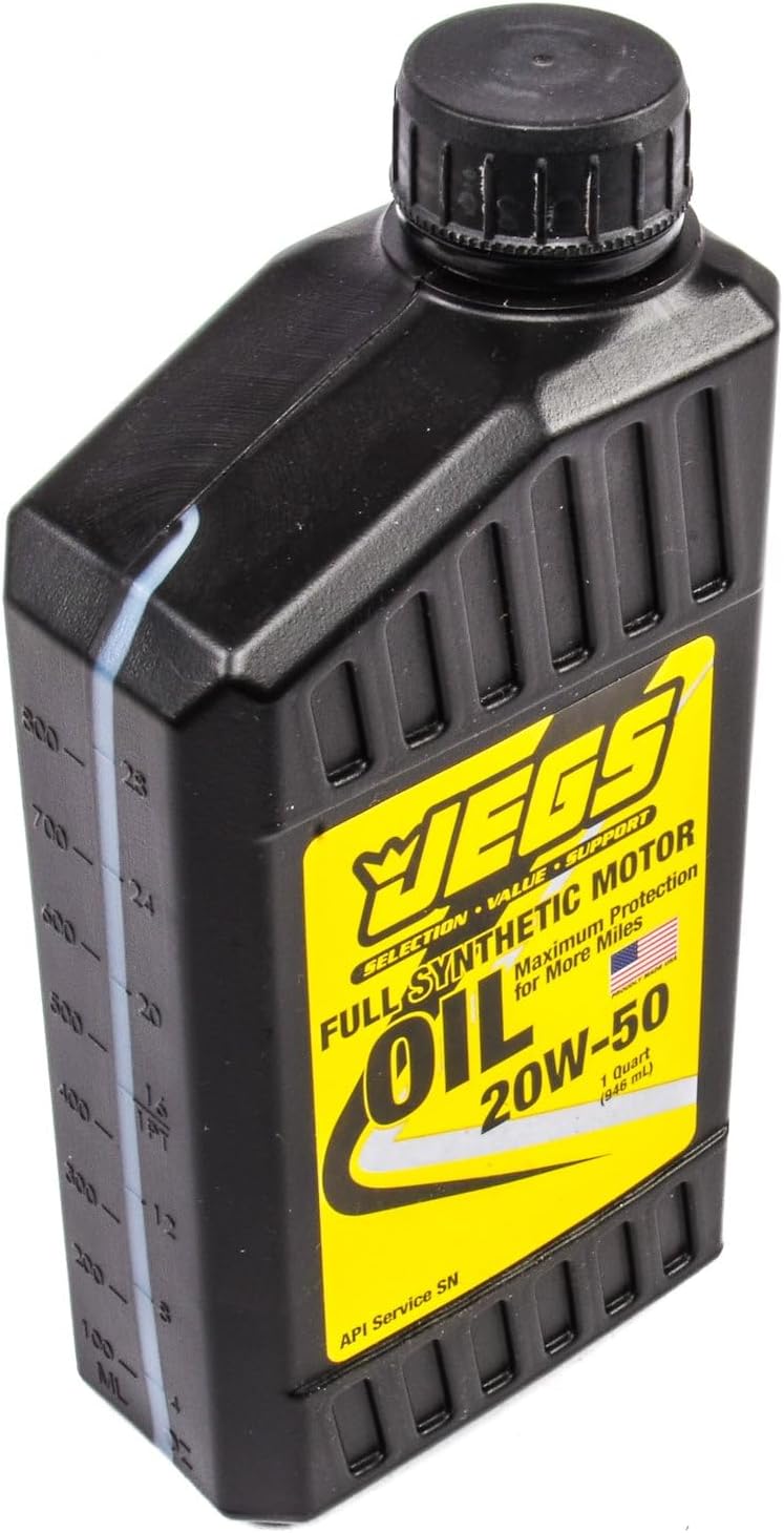 JEGS Full Synthetic Motor Oil | 20W-50 | One Quart | Made In USA | API Service SN-RC/ILSAC GF-5