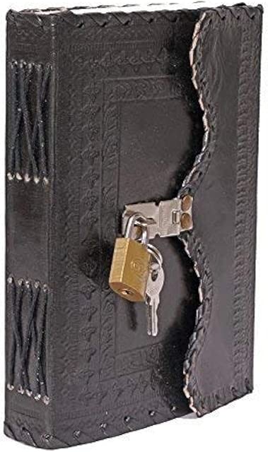 TUZECH Leather Journal for Men and Women Diary to Write Poems,Book of Shadows Sketchbook, Record Keeping Notebook Personal Memoir with Lock and Key Leather Bound - Unlined (Royal Black)