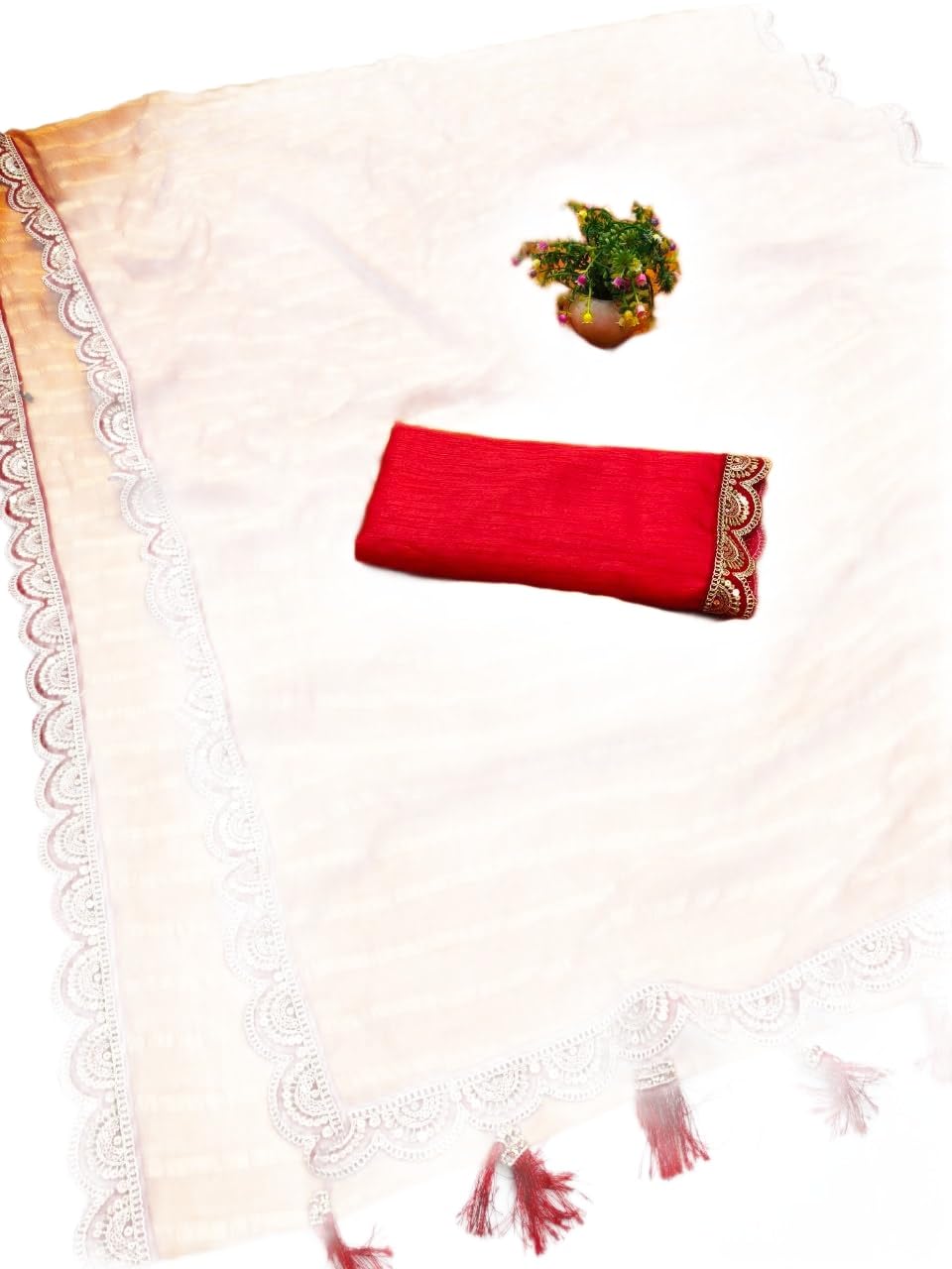 Chiffon Saree For Women Embroidered Lace with bangalory silk blouse piece-image-13