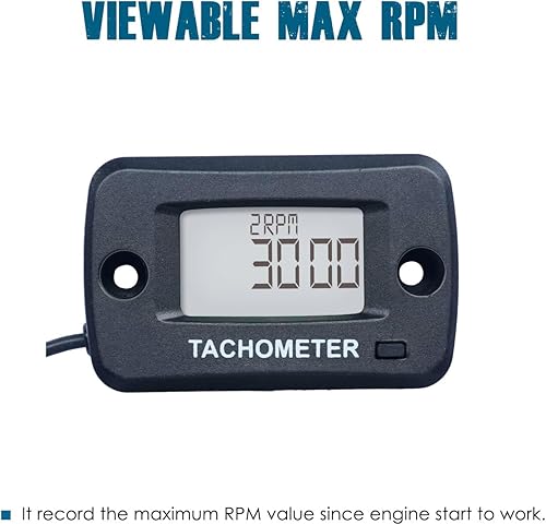 Miniatura 3 de Runleader Tacómetro digital, RPM en tiempo real, registro máximo de rpm, resistente al agua para cortacésped, tractor, generador, soplador de nieve