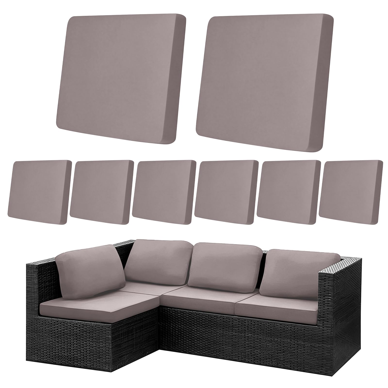 XLSBZ 8Pcs Outdoor Patio Cushion Covers, Stretch Sofa Seat Cover Replacement Cushions Cover for Outdoor Furniture (Gery White)