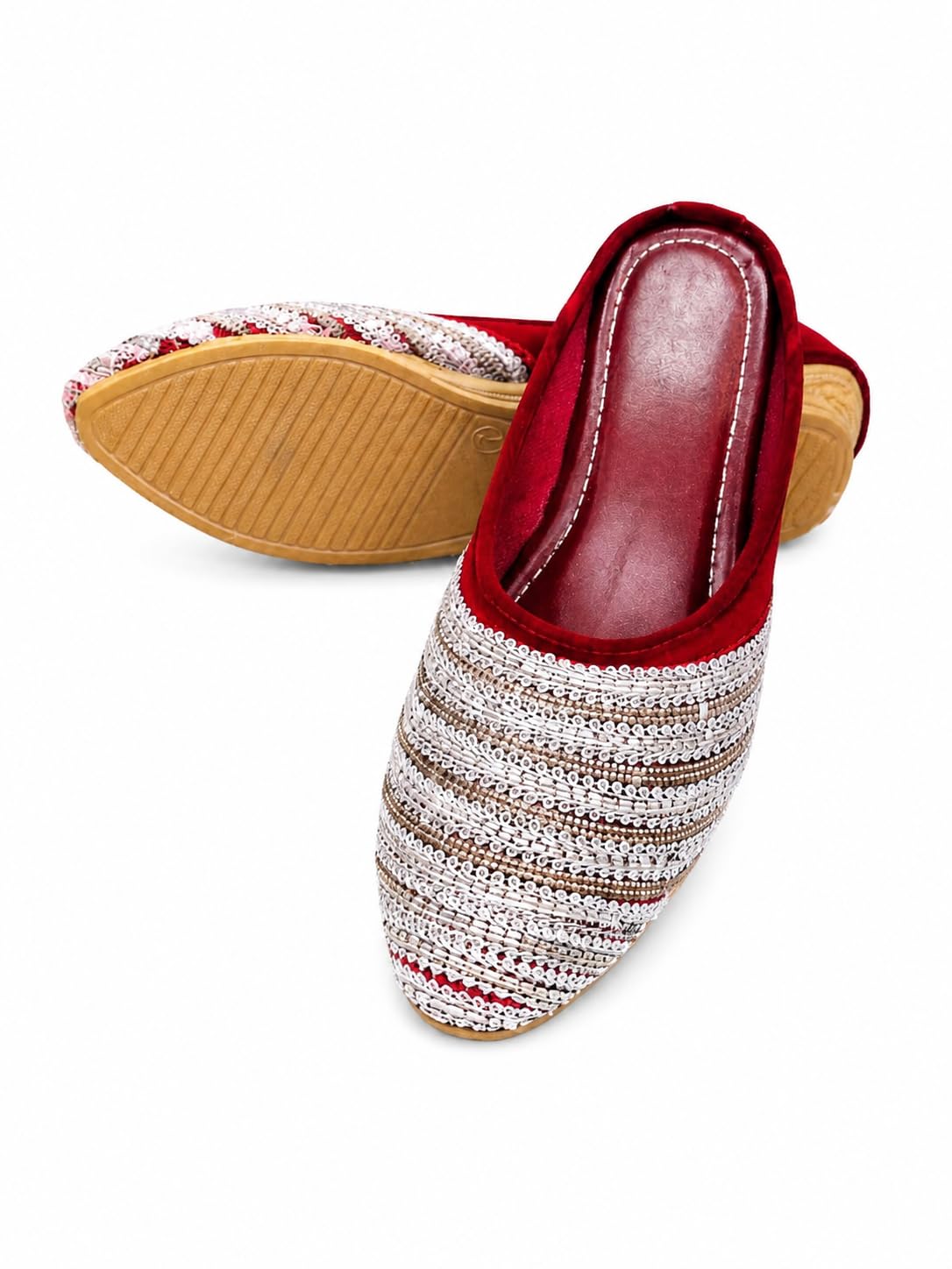 Women's Black Velvet Ethnic Mules with Silver Sequin Beadwork Embroidery | Handcrafted Comfortable Flat Slip-On Shoes-picture-36