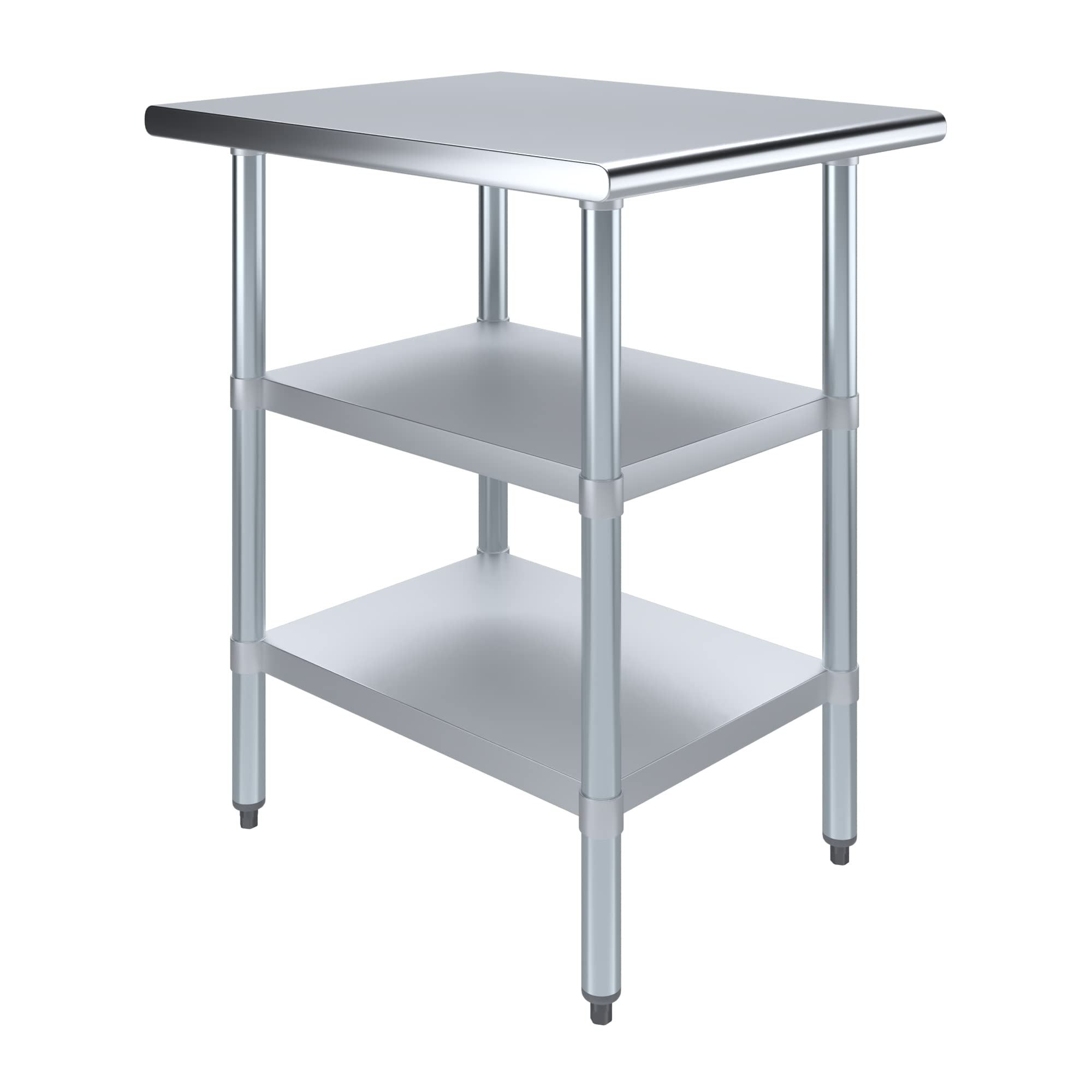 AmGood 24 in. Long x 30 in. Deep Stainless Steel Work Table with 2 Undershelves - NSF 18-Gauge 430 Top, Dual Galvanized Shelves | Commercial Prep Table, Adjustable Feet
