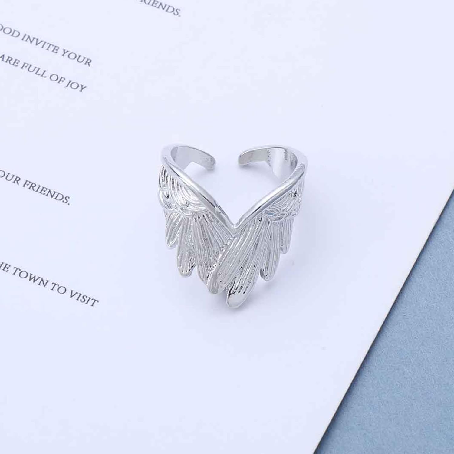 Vintage Adjustable Angel Wing Open Ring Silver Feather Cuff Wing Ring Gothic Angel Wings Statement Wrap Rings Jewelry for Women - Image 4