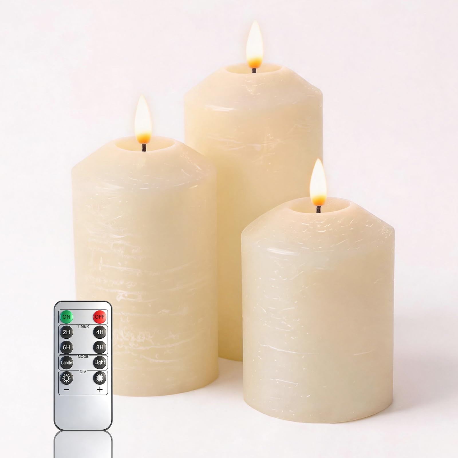 KiimLaa White Flameless Candles Flickering 3 Pack, Real Wax Marble Pattern Pillar Electric Candle with Remote Control and Timer, Battery Operated Candle for Festival, Wedding, Home Decor