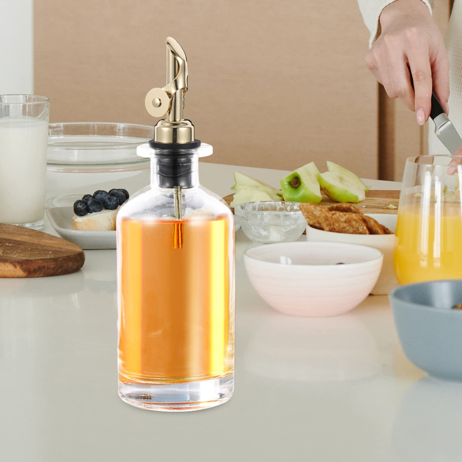 2piezas Olla De Control De Aceite Apertura y Cierre Automático Botellas De Vinagre y Dispensador De Aceite De Vidrio Para Cocina Para Salpicar Salsa De Soya o Platos