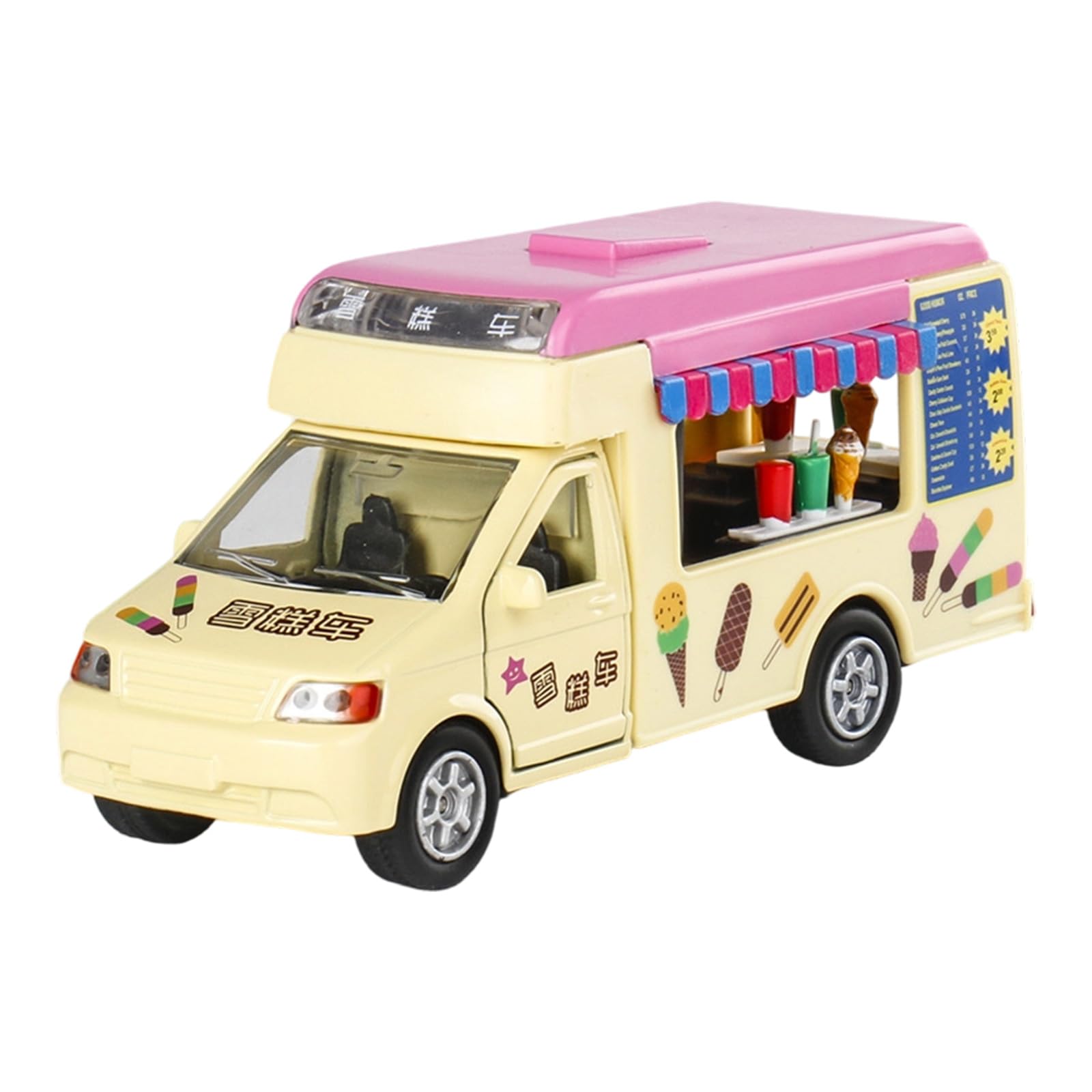 Cartoon Ice Cream Truck Model with Sound Light Pull Back Vehicle Collectible Toy for Home Decoration Kids Gifting Toy Ice Cream Truck Model