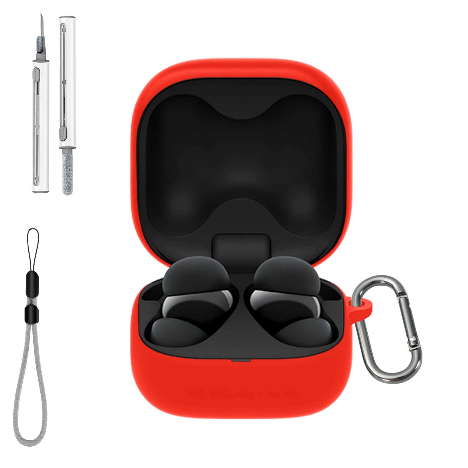 for Sony Linkbuds Fit WF-LS910N Case Cover with Cleaner Kit, Soft Skin Silicone Case Cover with Keychain and Lanyard，Full Protective Case for Men and