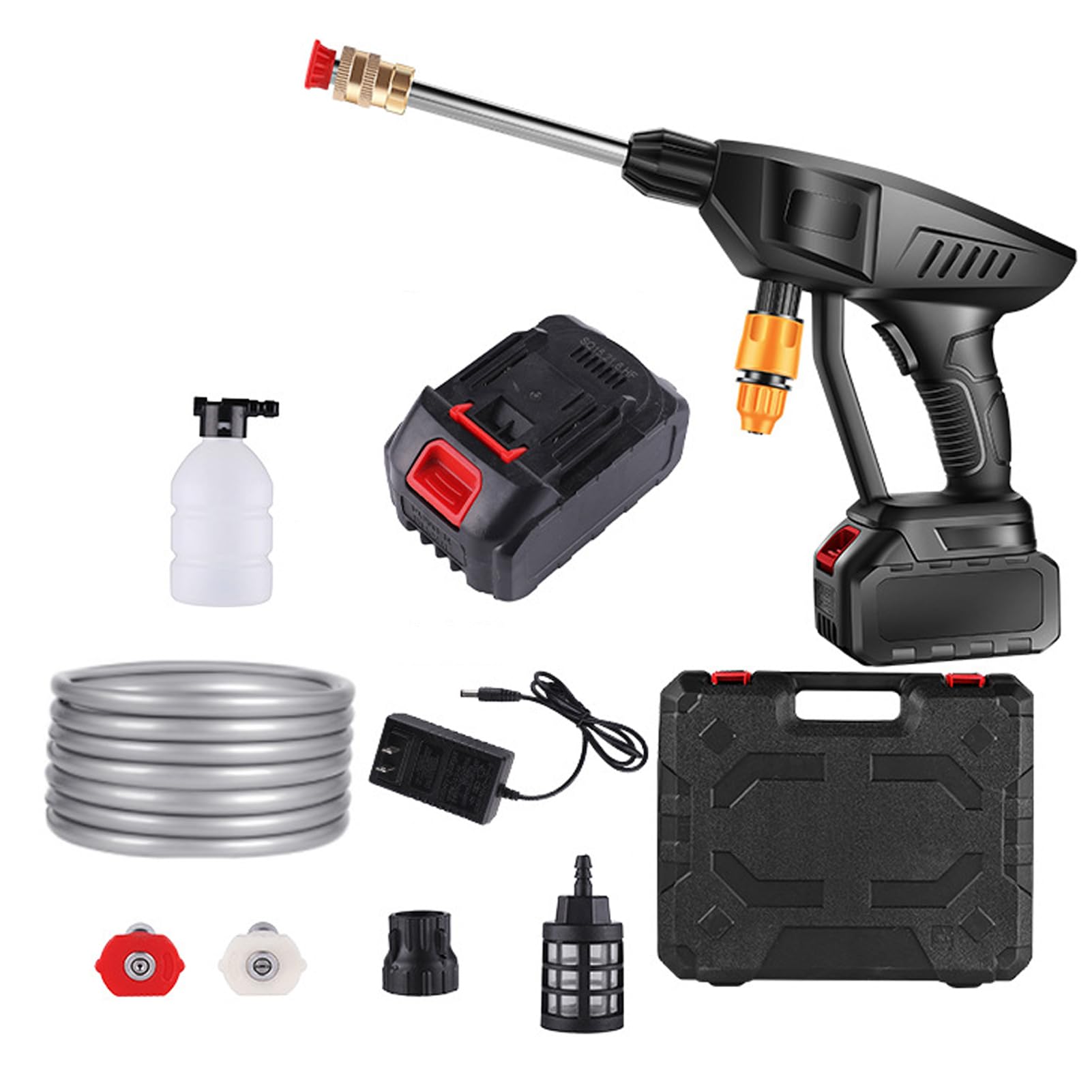 Idropulitrice A Batteria con Kit di Accessori, Nuovo Ugello Regolabile Aggiornato, Idropulitrice A Getto d'Acqua Ad Alta Pressione in Metallo per La Pulizia E Il Lavaggio Dell'auto(Color:A)
