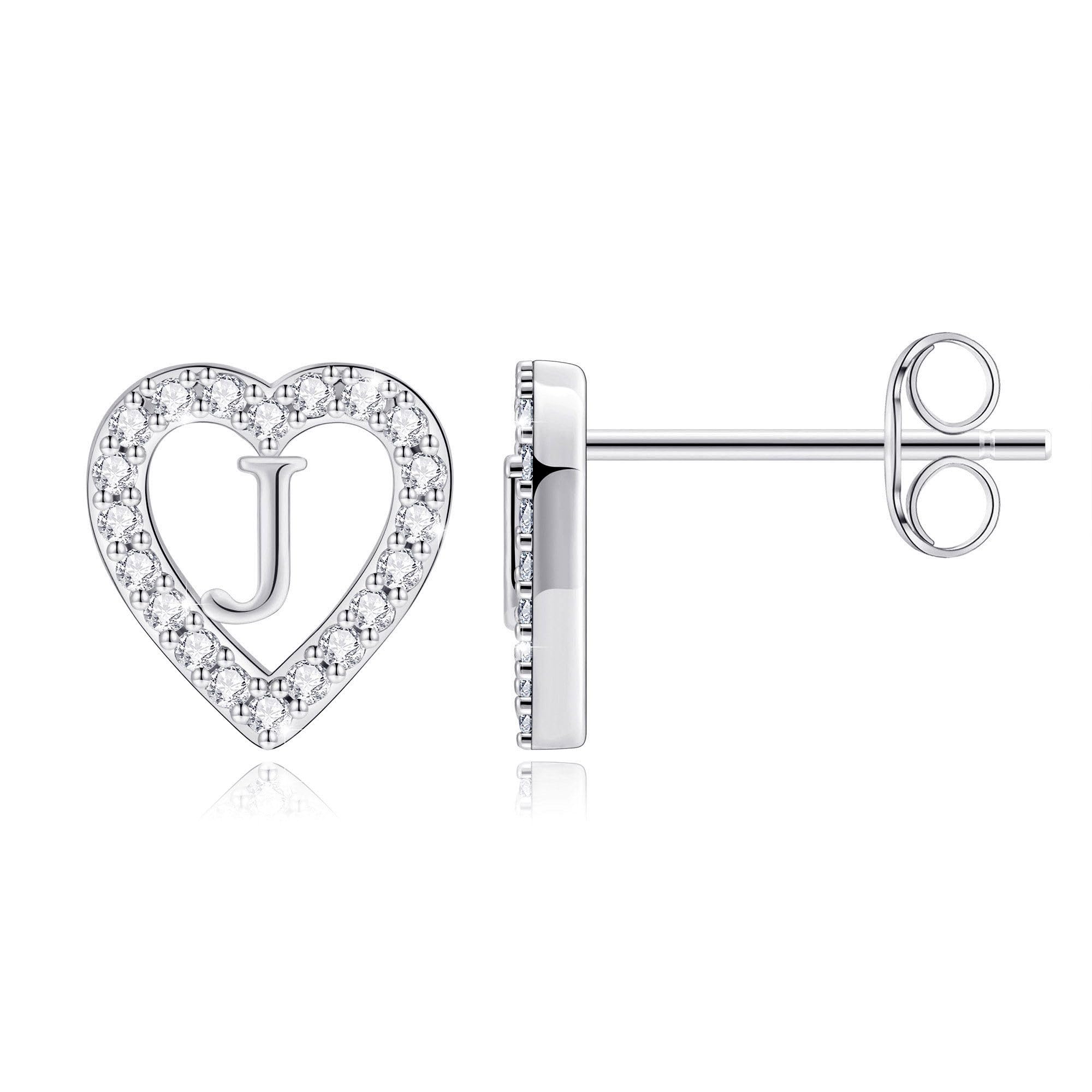 Anoup Heart Initial Stud Earrings for Girls Kids, Hypoallergenic Earrings