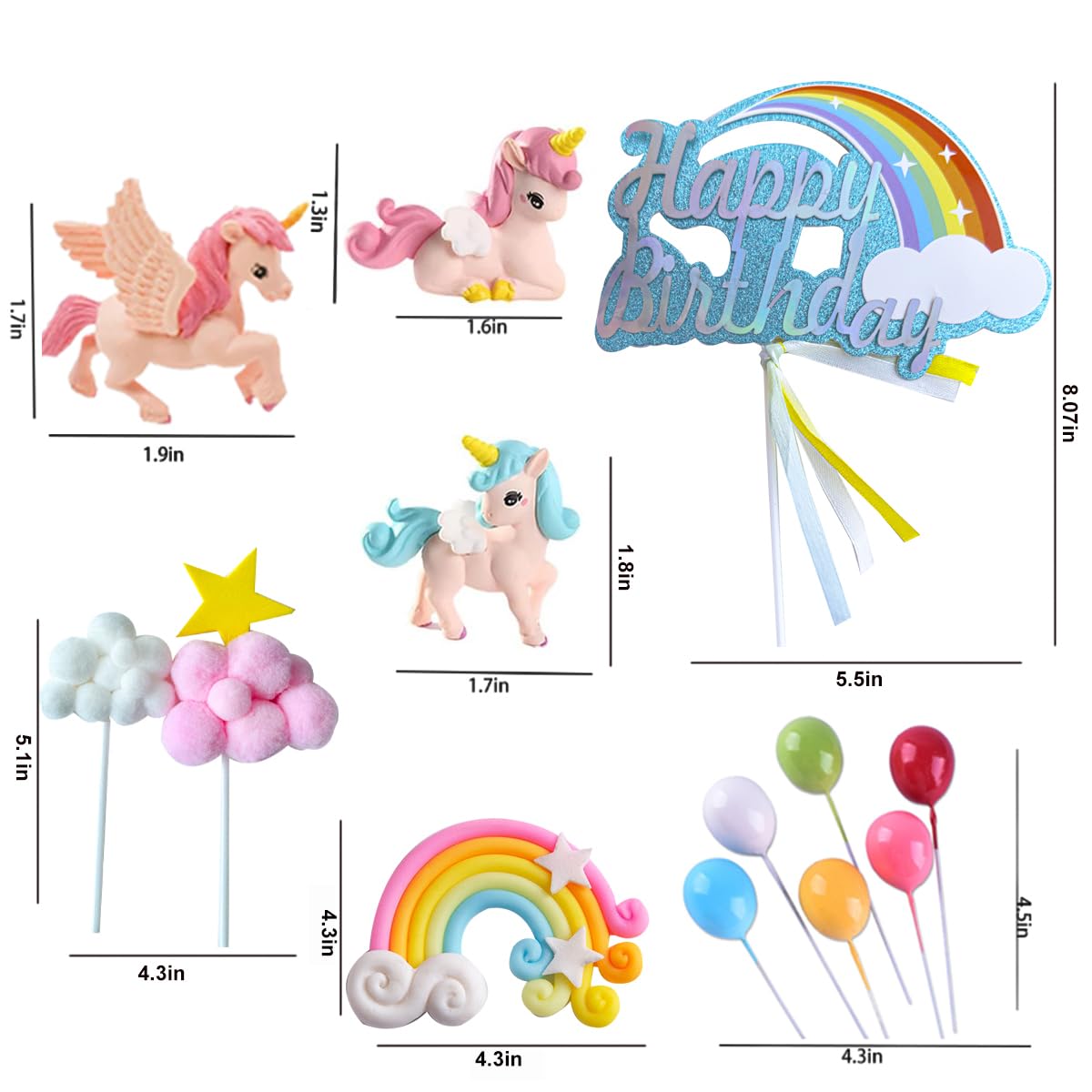 Unicorn Colorful Rainbow Cake Toppers 13PCS for Girls Blue Glitter Cartoon Birthday Cake Decorations Flags Cupcake Picks Set Cloud Balloon Stars Boy Kid Baby Shower Party Baking Decoration Supplies