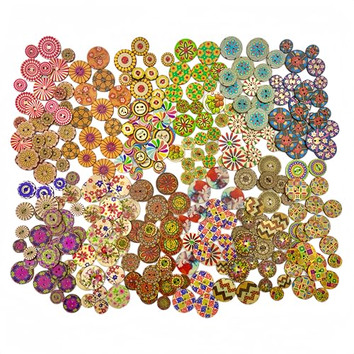 ONEBO 300 Pièces Mixte Boutons en Bois Forme De Fleur, Bouton d'Artisanat Rétro Fait à la Main, Boutons en Assorties Avec 2 trous, pour Coudre À Tricoter...