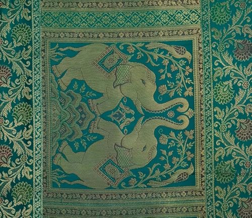 Image of Decorative Handmade Silk Table Runner Golen Brocade Dinning Table & Centre Table Top Decor Rectangular Runners Bed Runners Table Cloth for Wedding (152 X 40 CM ) (Green)