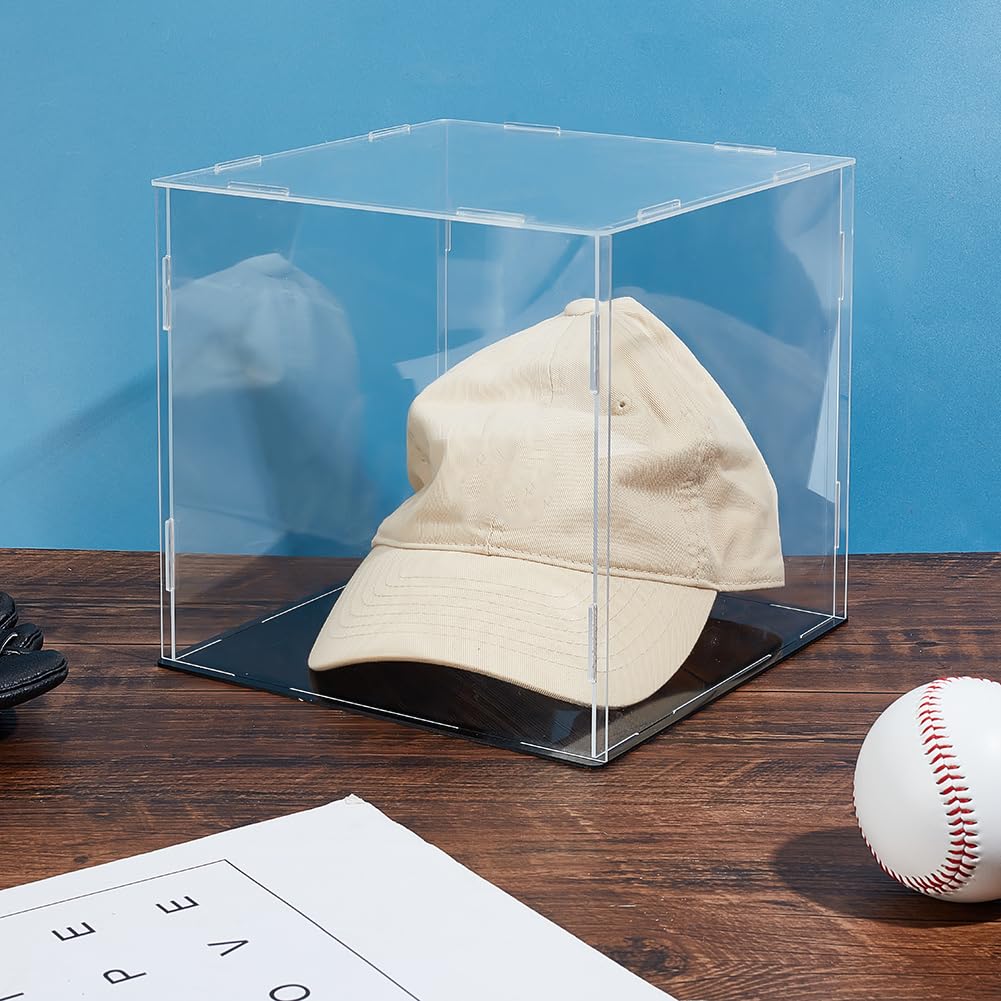 AHANDMAKER Vitrina transparente con soporte para sombrero de béisbol con base negra, vitrina acrílica para figuras de acción, béisbol, 8.26 x 7.87 x 7.87 pulgadas, ODIS-WH0099-19