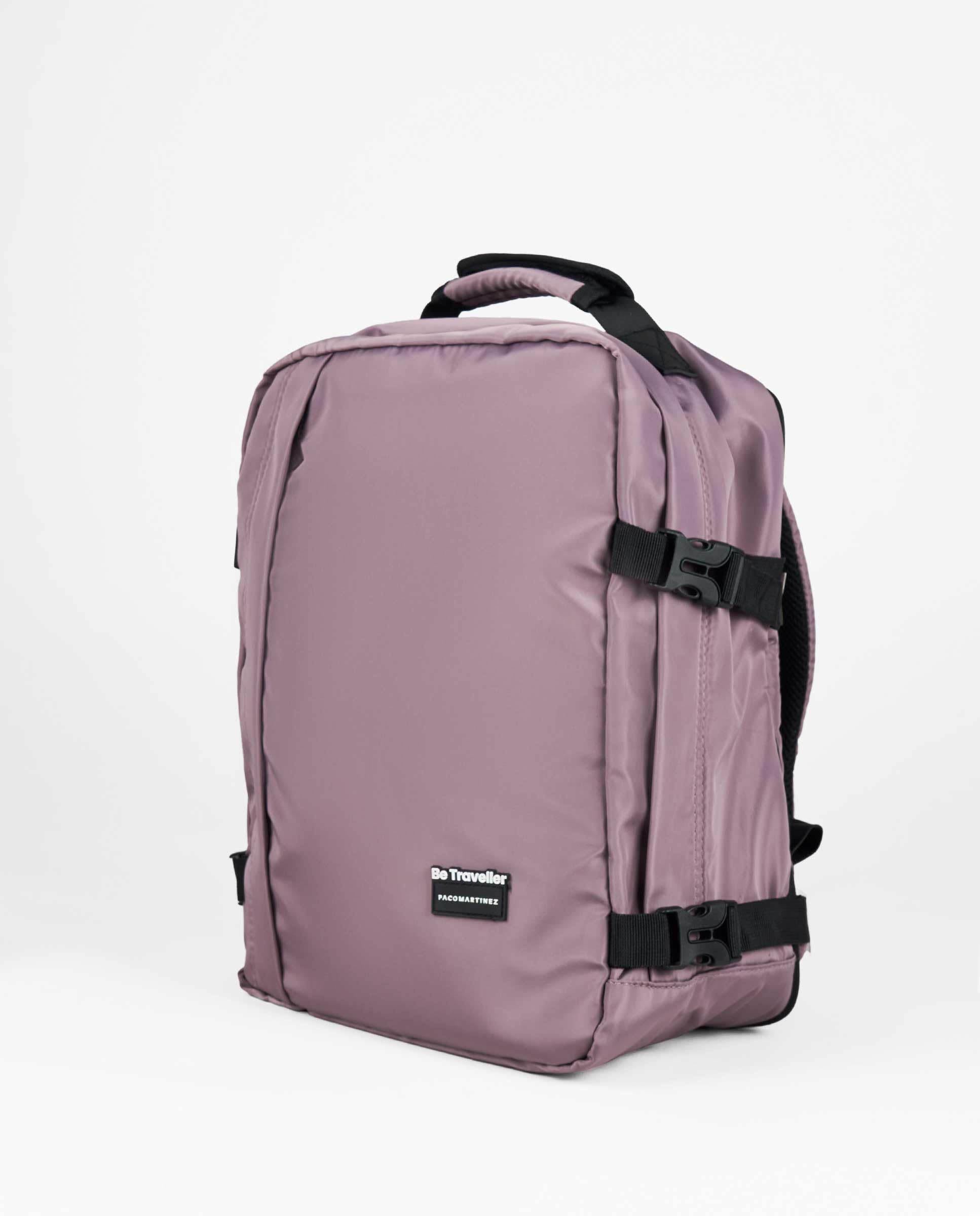PACO MARTINEZ Mochila de Viaje Expandible, Equipaje de Cabina con 2 Compartimentos Amplios y 1 Bolsillo, Puerto USB, Espalda Acolchada y Transpirable, Nylon Color Lila