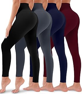 4 Pack Leggings for Women Butt Lift High Waisted Tummy Control No See-Through Yoga Pants Workout Running Leggings
