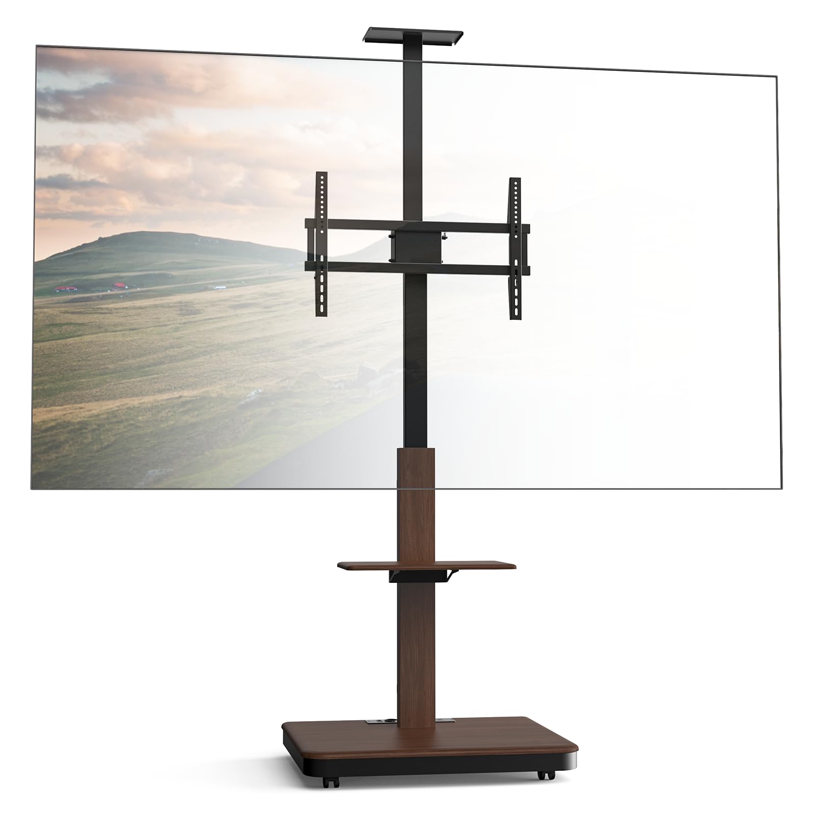 stand tv adattabile walnut con scaffali e portaletto