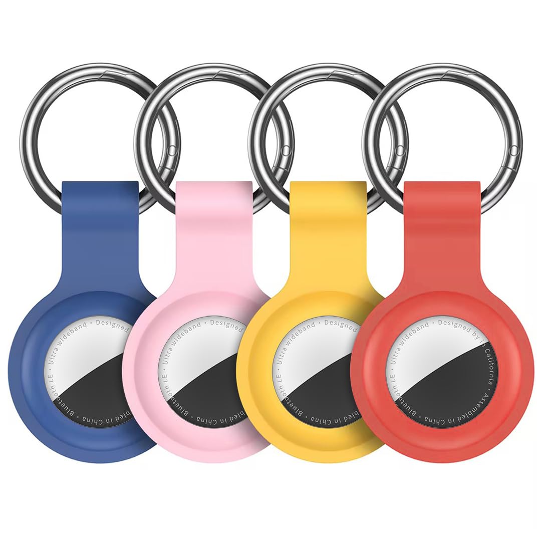 Compatible with AirTag Holder Case Keychain 4 Pack,Silicone for Air Tags Key Chain Ring Case Cover for Air Tag Holder GPS Tracker Item Air Tags Finders Accessories Air Tagholder for Kids,Bags,Luggages