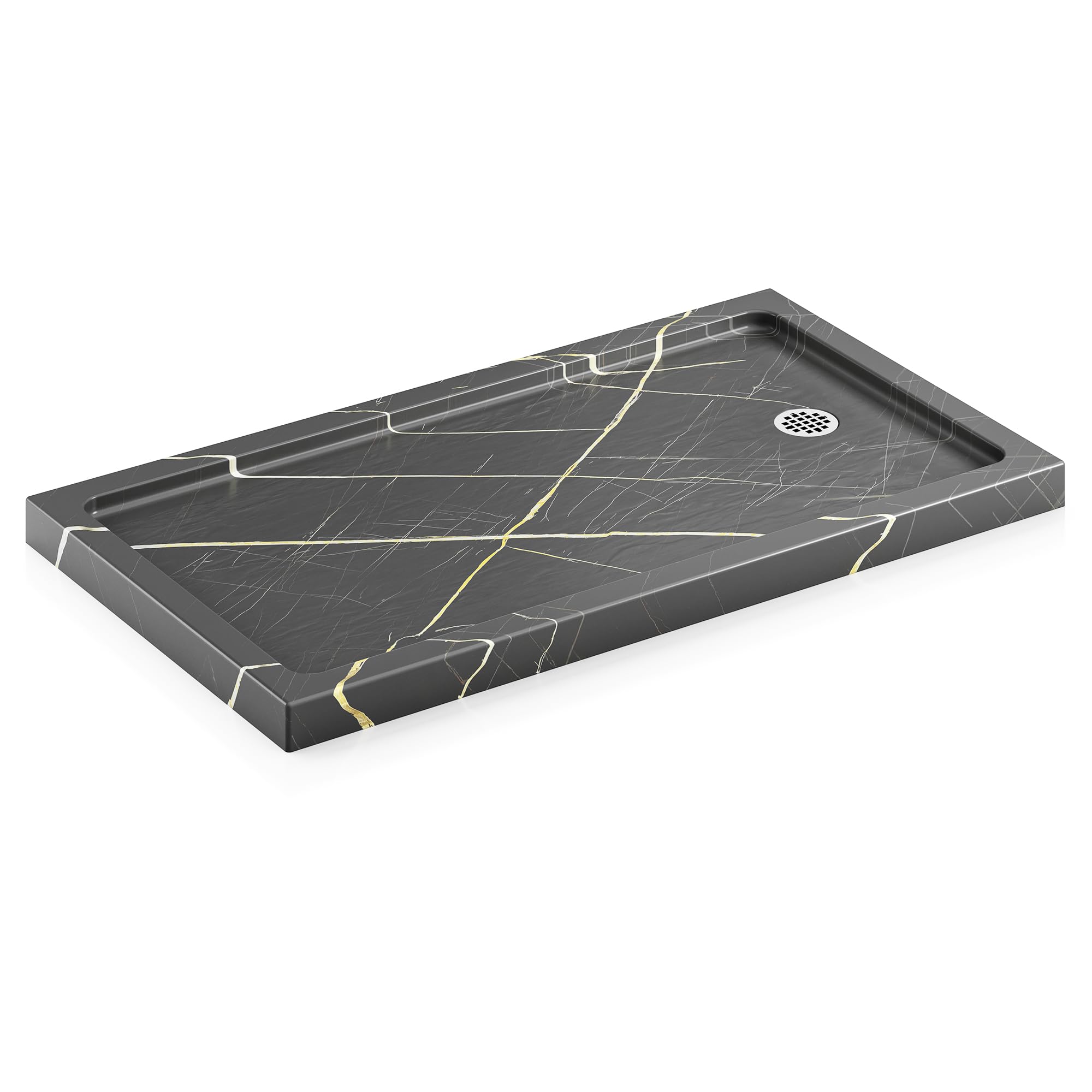 KPUY 54'' X 34'' Shower Base Pan with Reversible Install, Blackish-gray