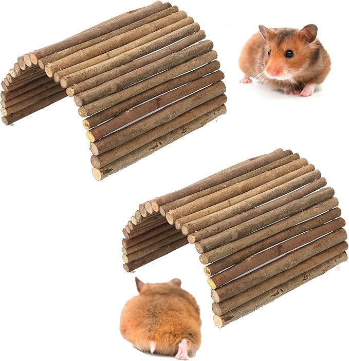 2 PCS Hamster Wooden Bridge Guinea Pig Ladder Rat Chew Toys Wood Ladder Natural Hideout for Small Animal