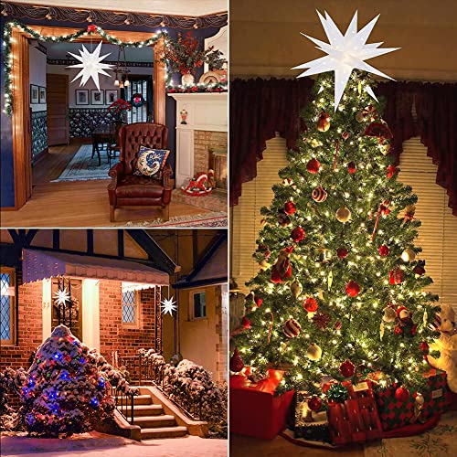 Qijieda 3D Moravian Star Light Outdoor - 23 Inch Christmas Tree Topper, Led String Lights Battery With Timer, Bethlehem Star Used To Decorate Balconies, Courtyards (White) #TOP1
