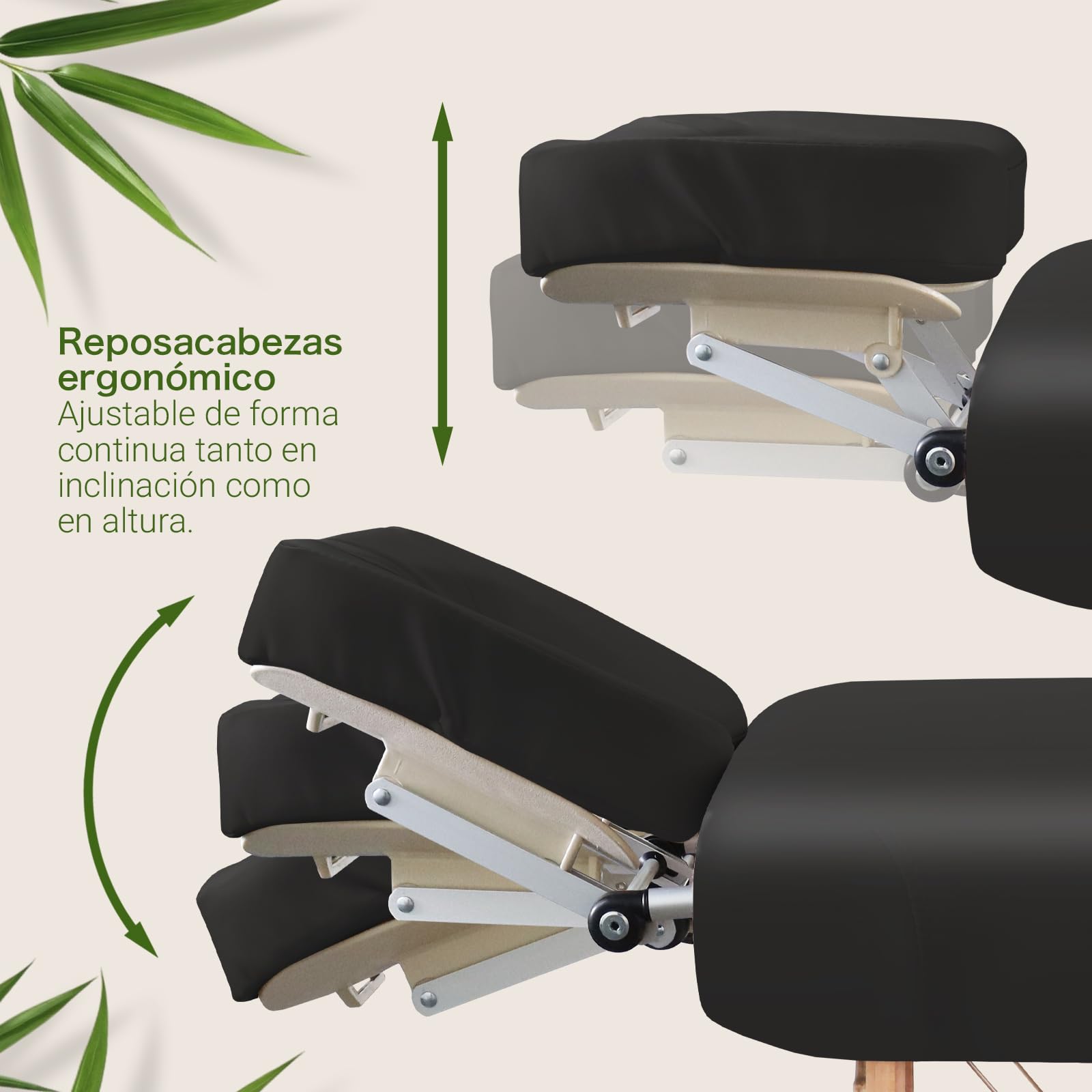 MASSUNDA - Camilla Masaje móvil Confort Deluxe Regulable en Altura - Camilla estetica Ancha de Madera Maciza - Camilla con reposacabezas ergonómico, Funda, reposabrazos, cojín (Negro) Negro